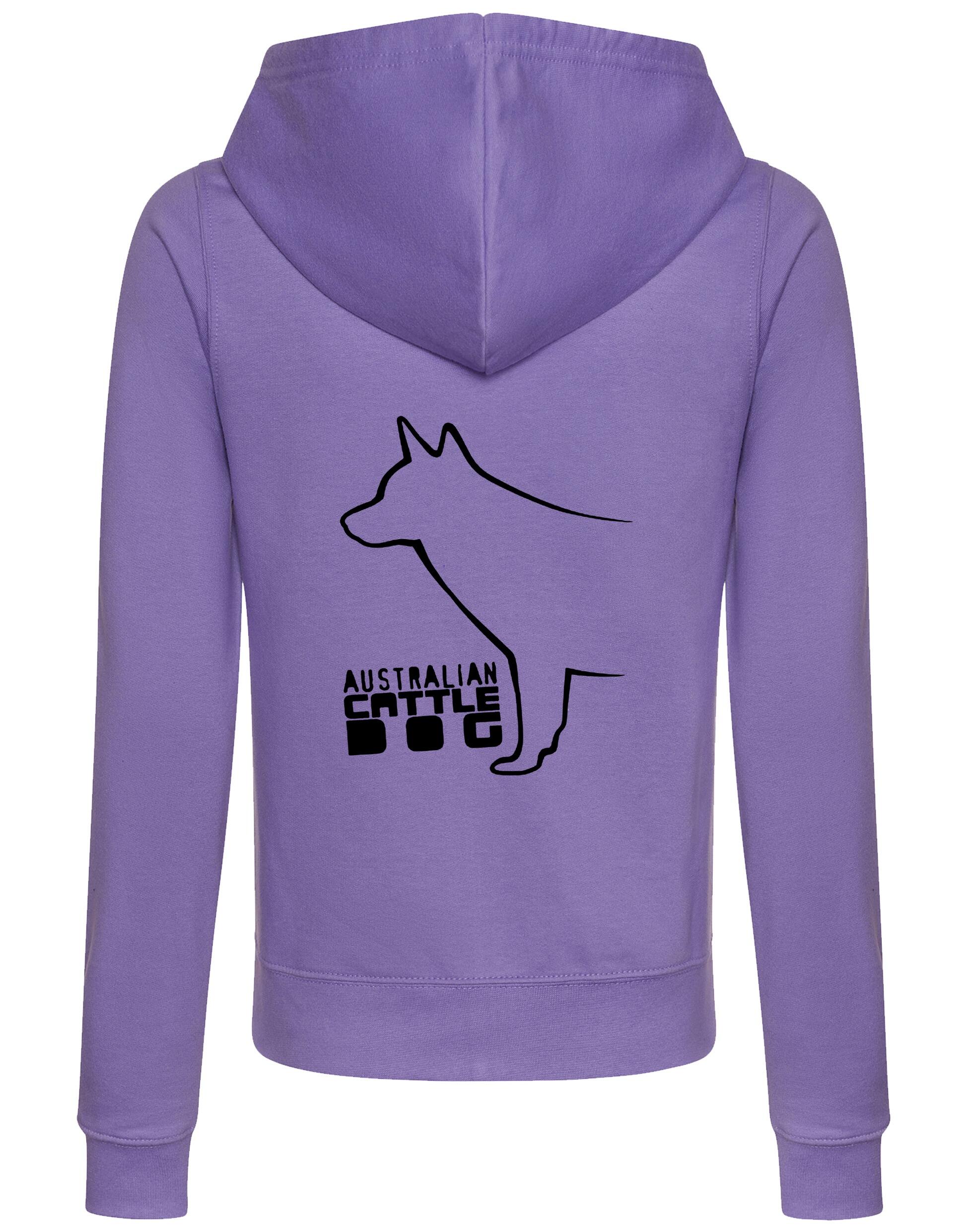 Female Australian Cattle Dog Zipped Hoodie Lavender (Black)