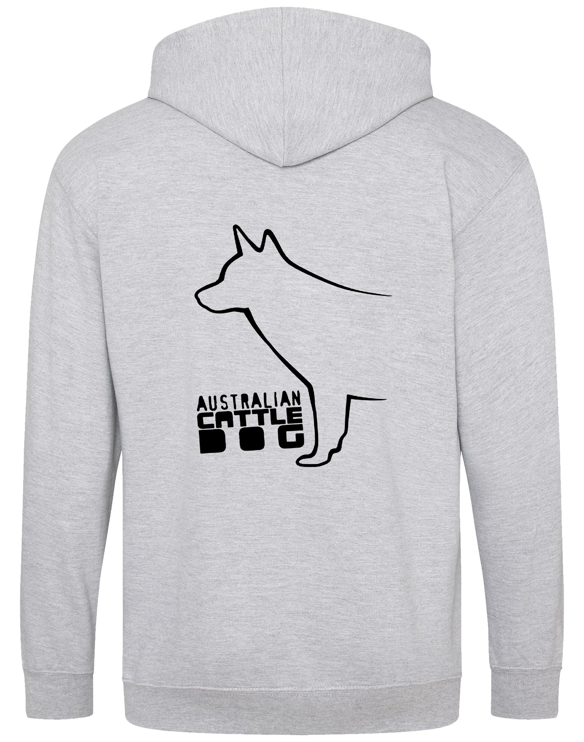 Unisex Australian Cattle Dog Zipped Hoodie Heather Grey (Black)
