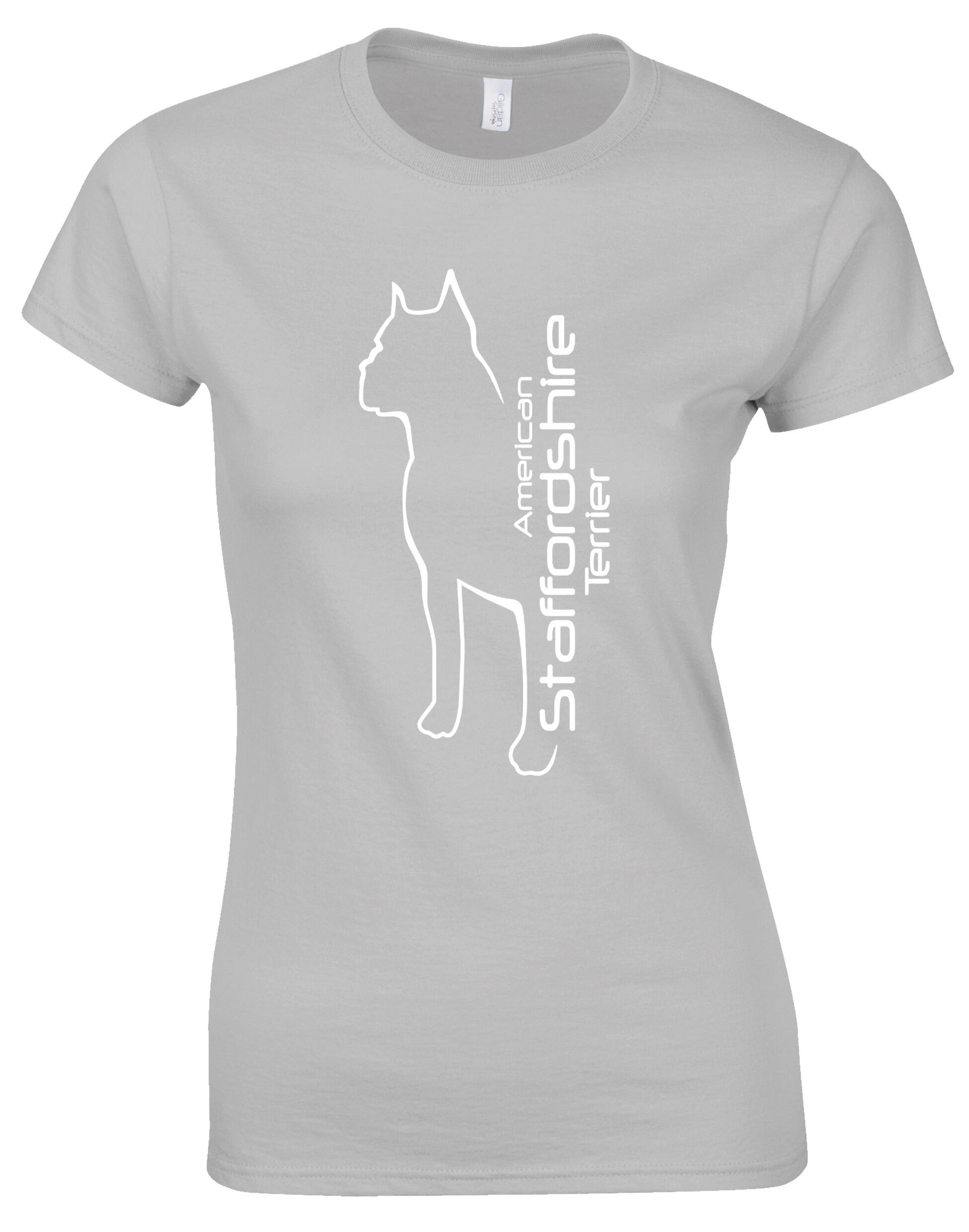 Female American Staffordshire Terrier Roundneck T-Shirt Sports Grey (White)
