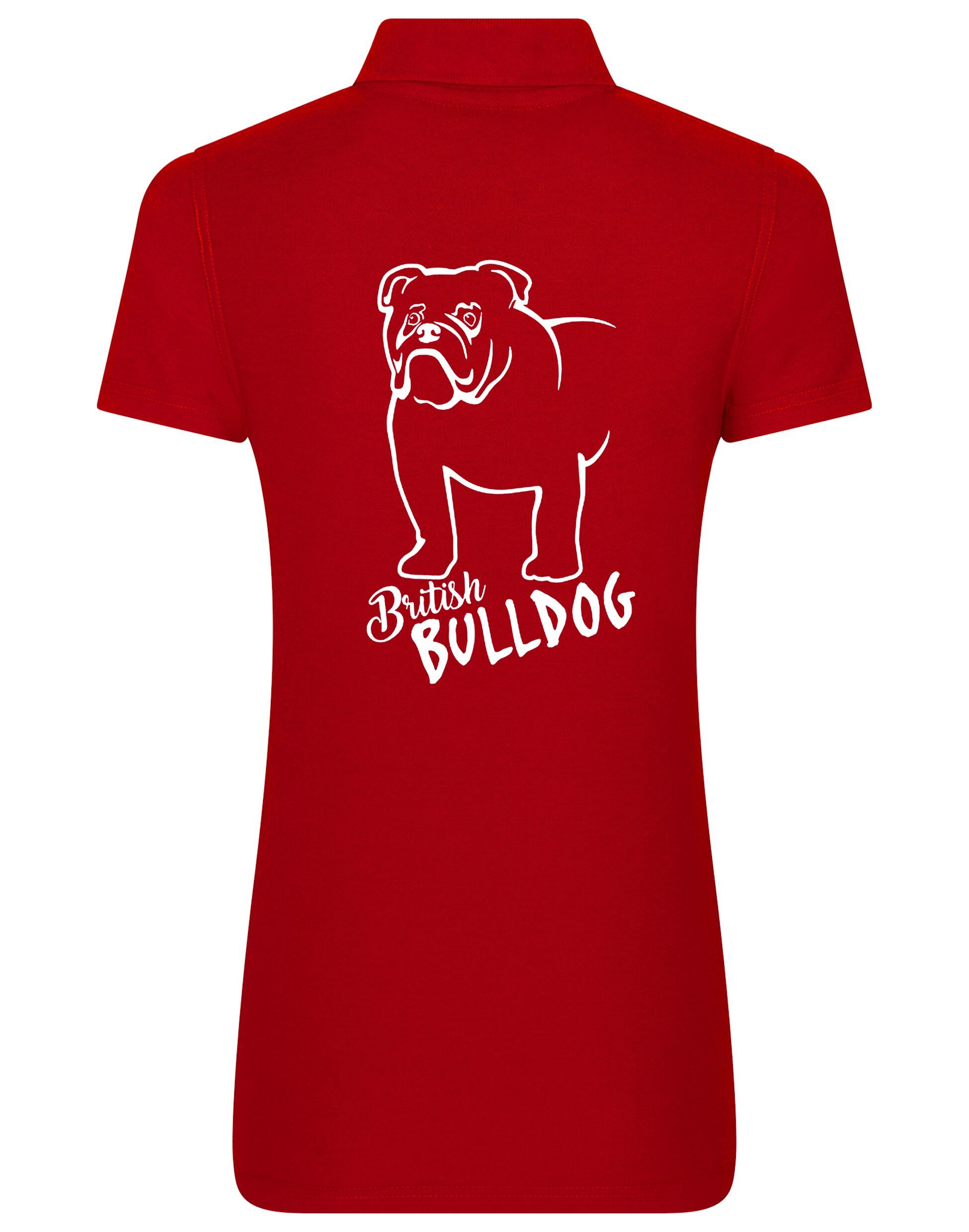 Female British Bulldog Polo Shirt Red (White)