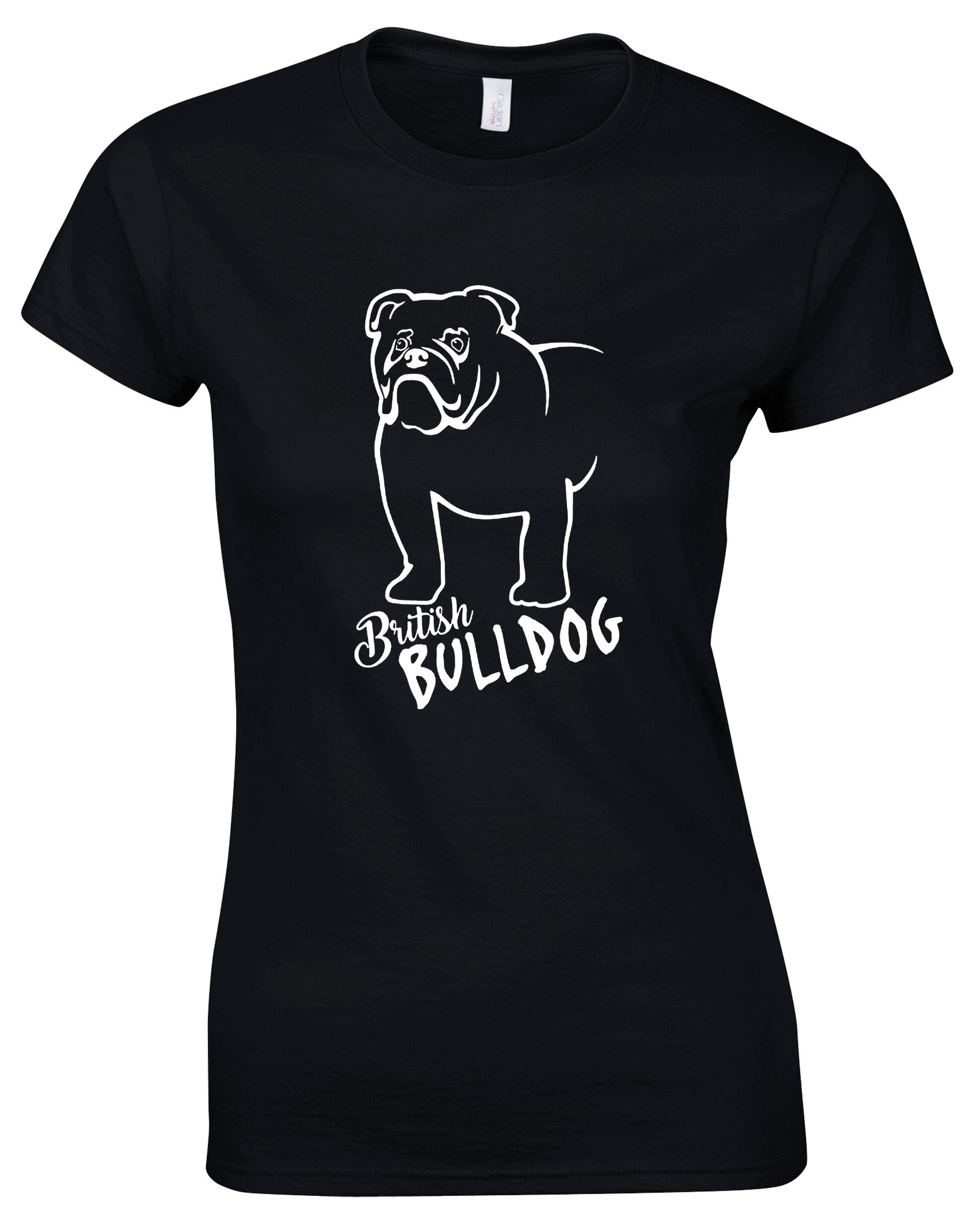 Female British Bulldog Roundneck T-Shirt Black (White)