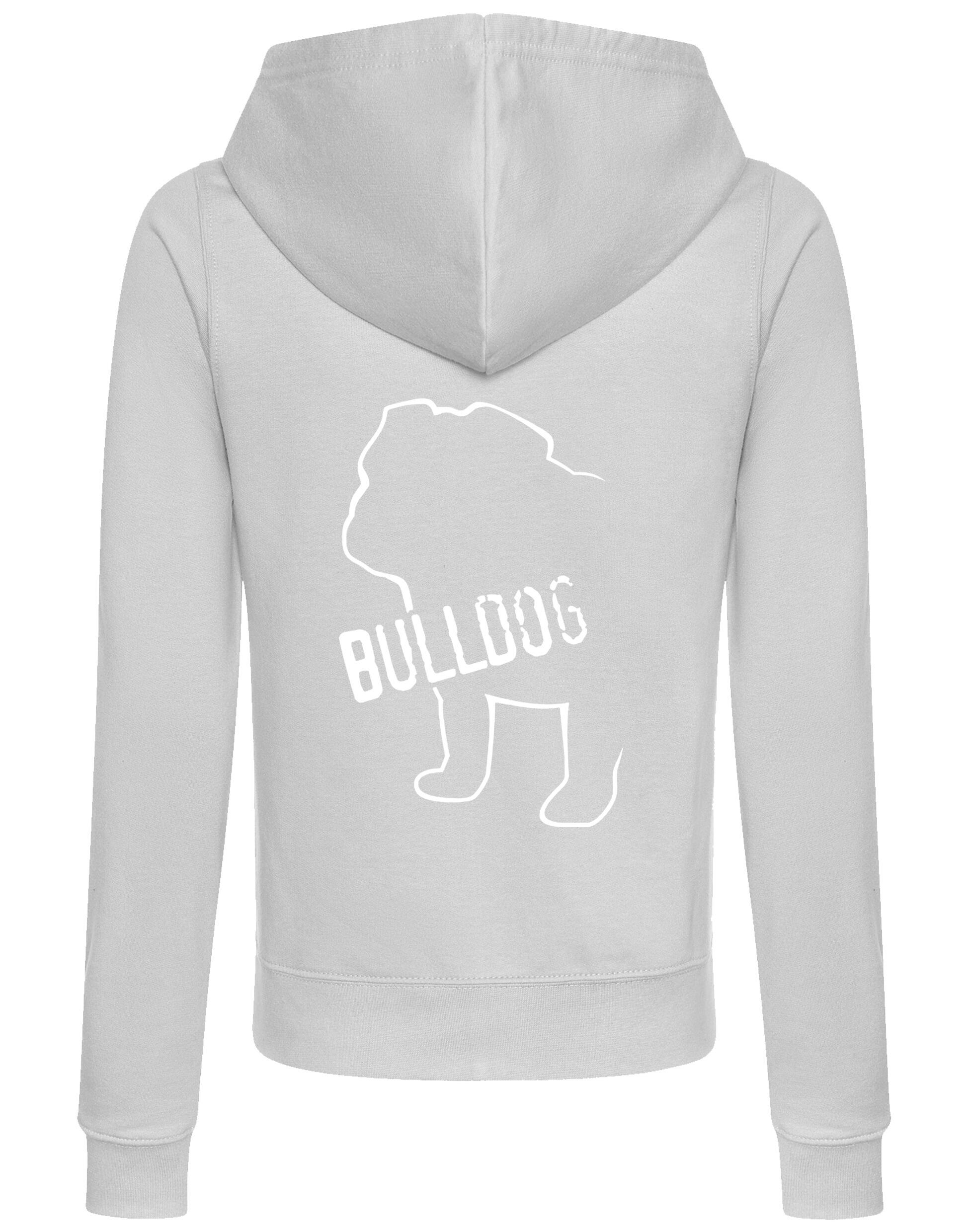 Female Bulldog (Body Design) Zipped Hoodie Heather Grey (White)