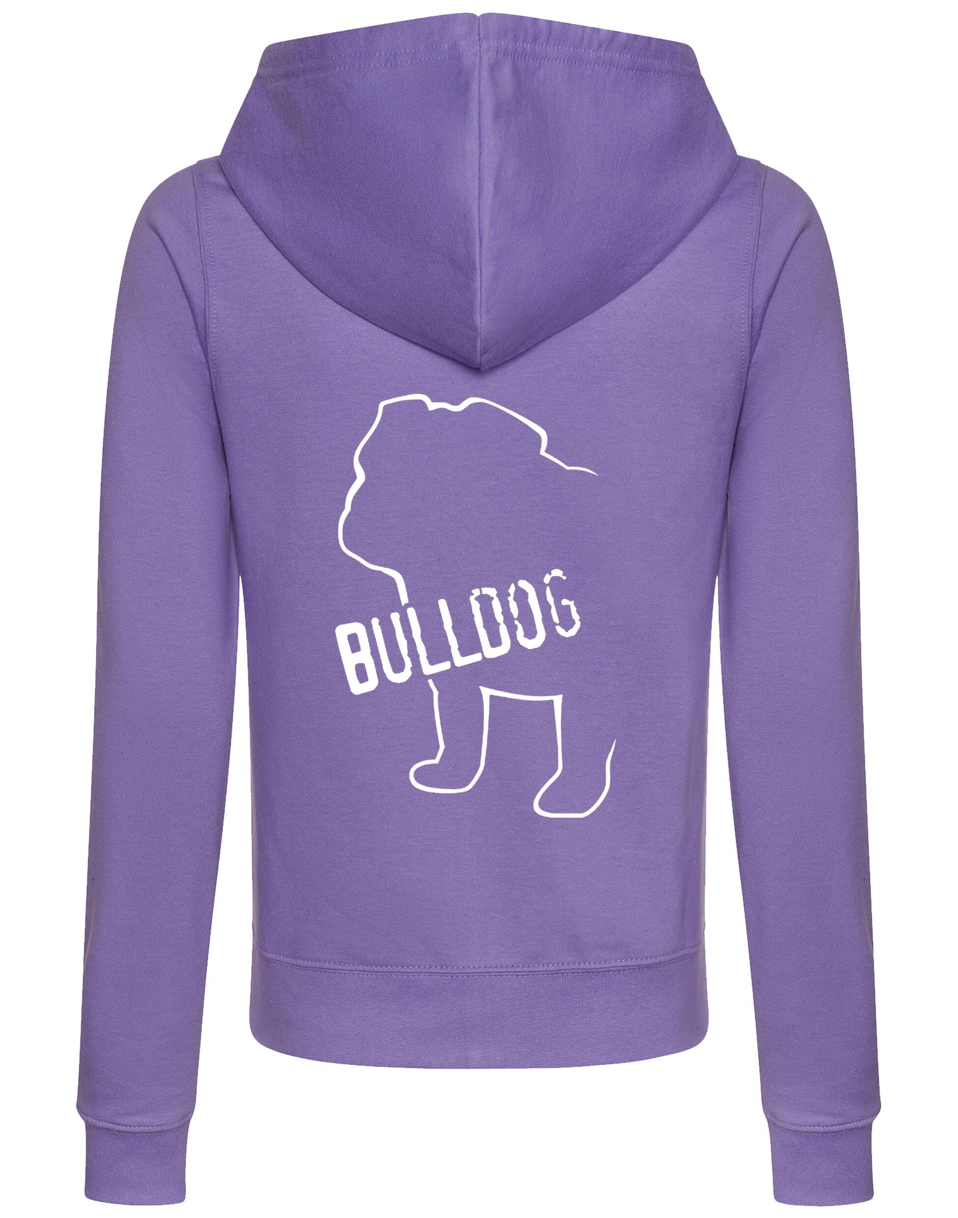 Female Bulldog (Body Design) Zipped Hoodie Lavender (White)
