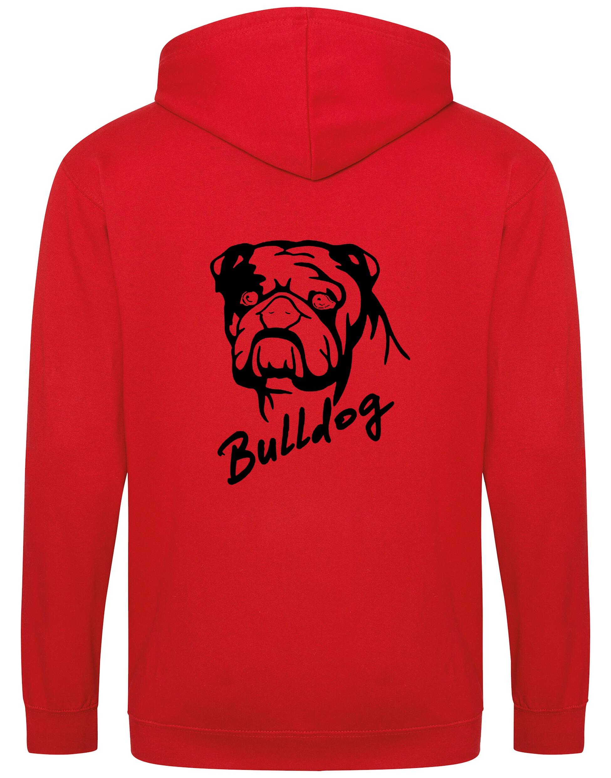 Unisex Bulldog (Head Design) Zipped Hoodie Red (Black)