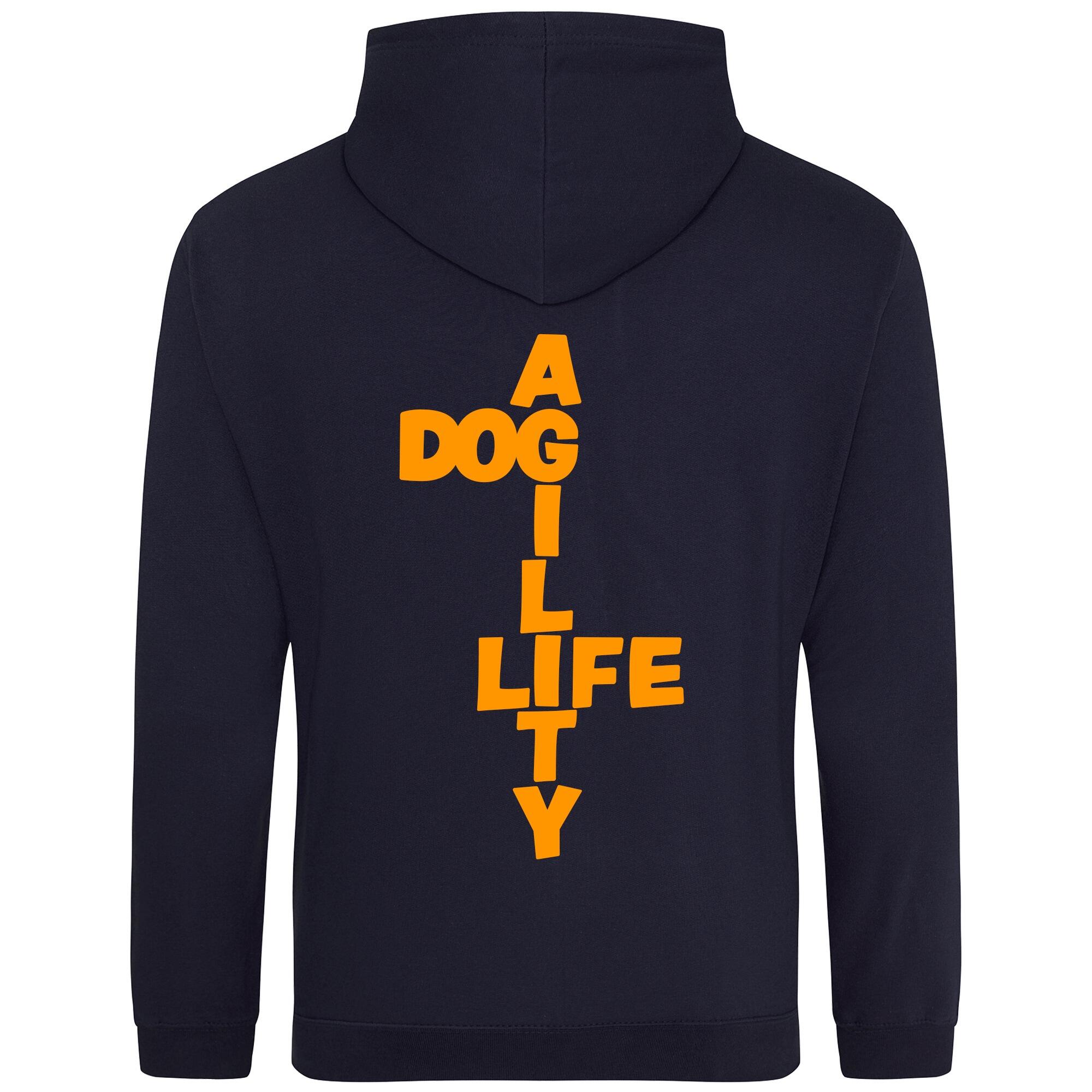 French Navy Pullover Hoodies with "Dog Agility Life" Orange Print - Agility Lifestyle Collection