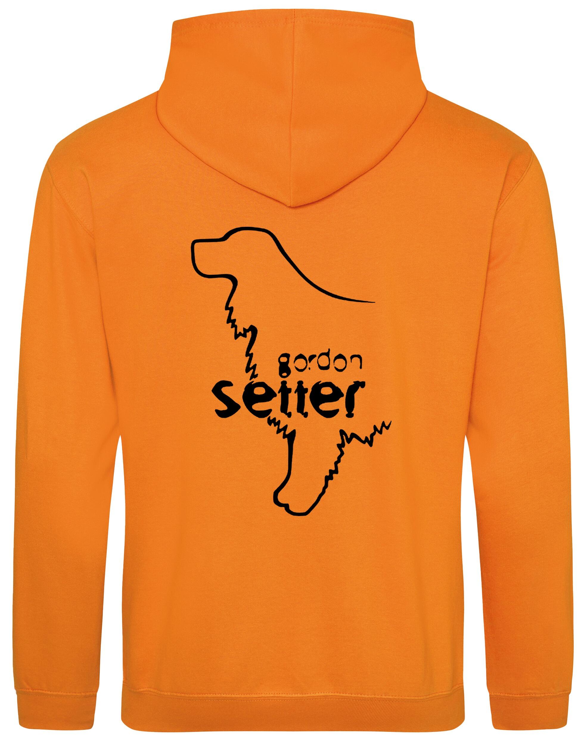 Pullover Hoodie featuring exclusive Gordon Setter design with paw prints, heavy-blend fabric, soft fleece lining, and personalization options.