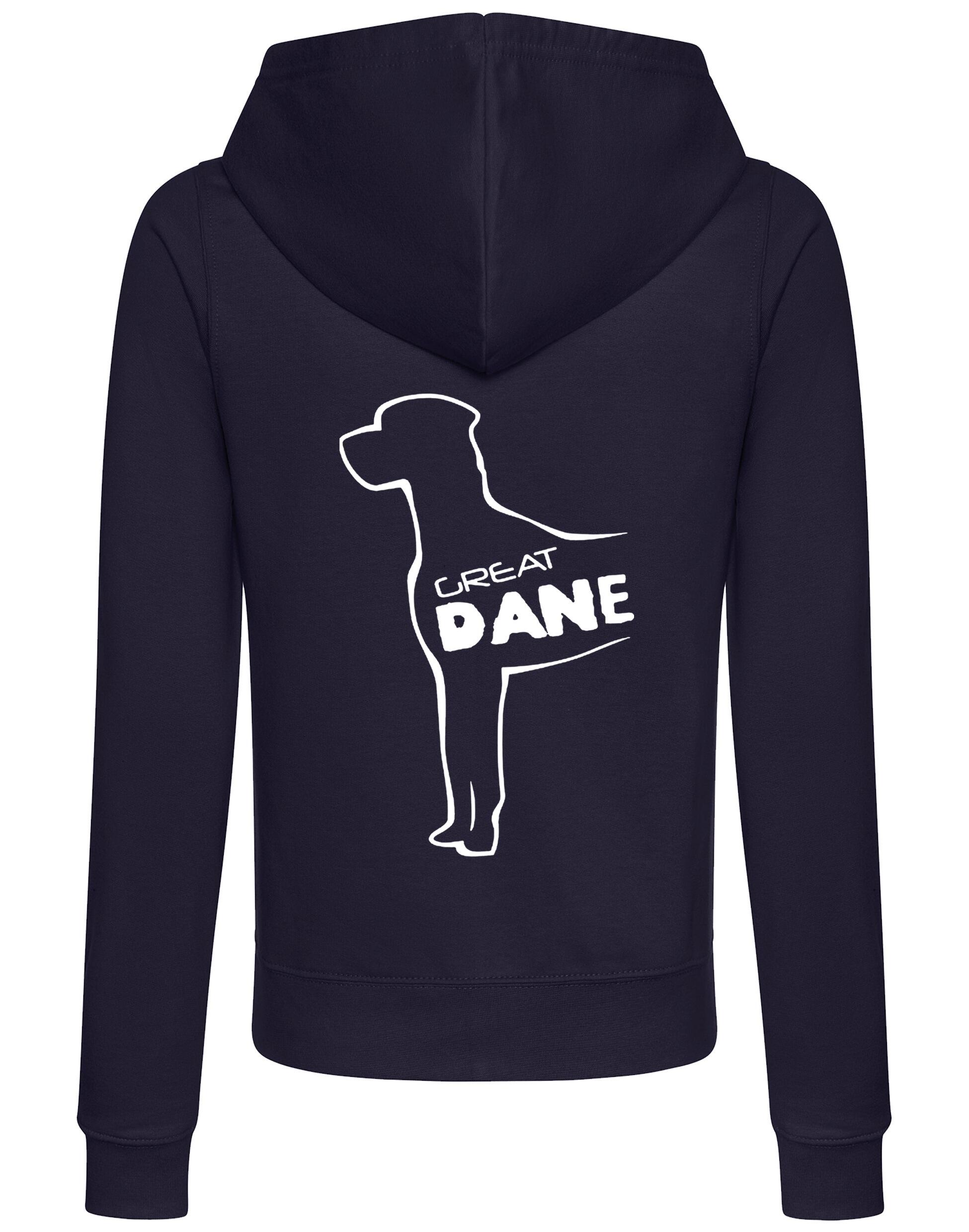 Women’s zipped hoodie featuring exclusive Great Dane artwork, crafted from soft, breathable fabric with a full-zip closure, cozy hood, and functional pockets.