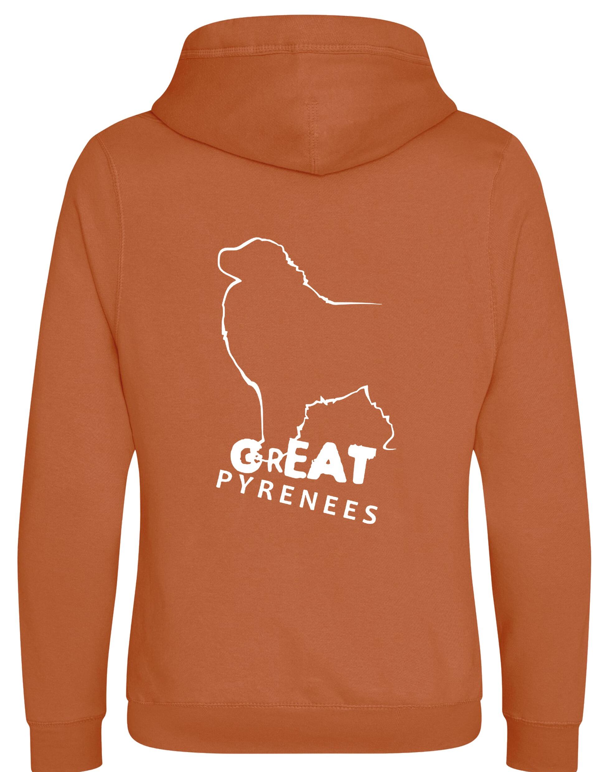 Unisex Crossneck Pullover Hoodie featuring a detailed Great Pyrenees design, brushed fleece interior, and kangaroo pocket for comfort and style.
