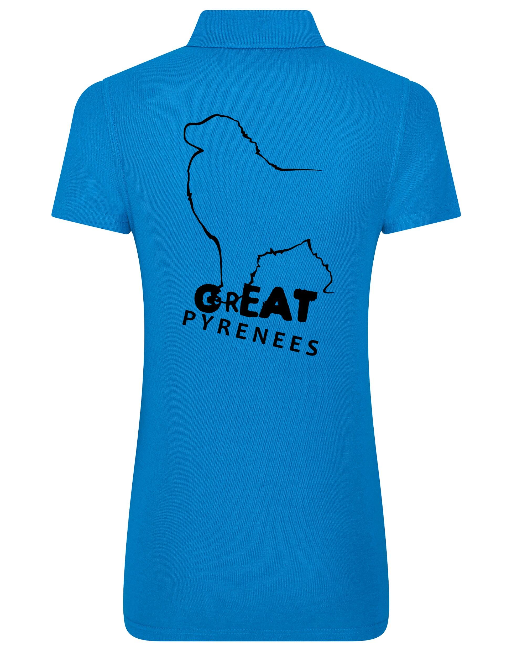 Women’s Cotton Polo featuring a detailed Great Pyrenees design, crafted from breathable cotton for comfort and style.