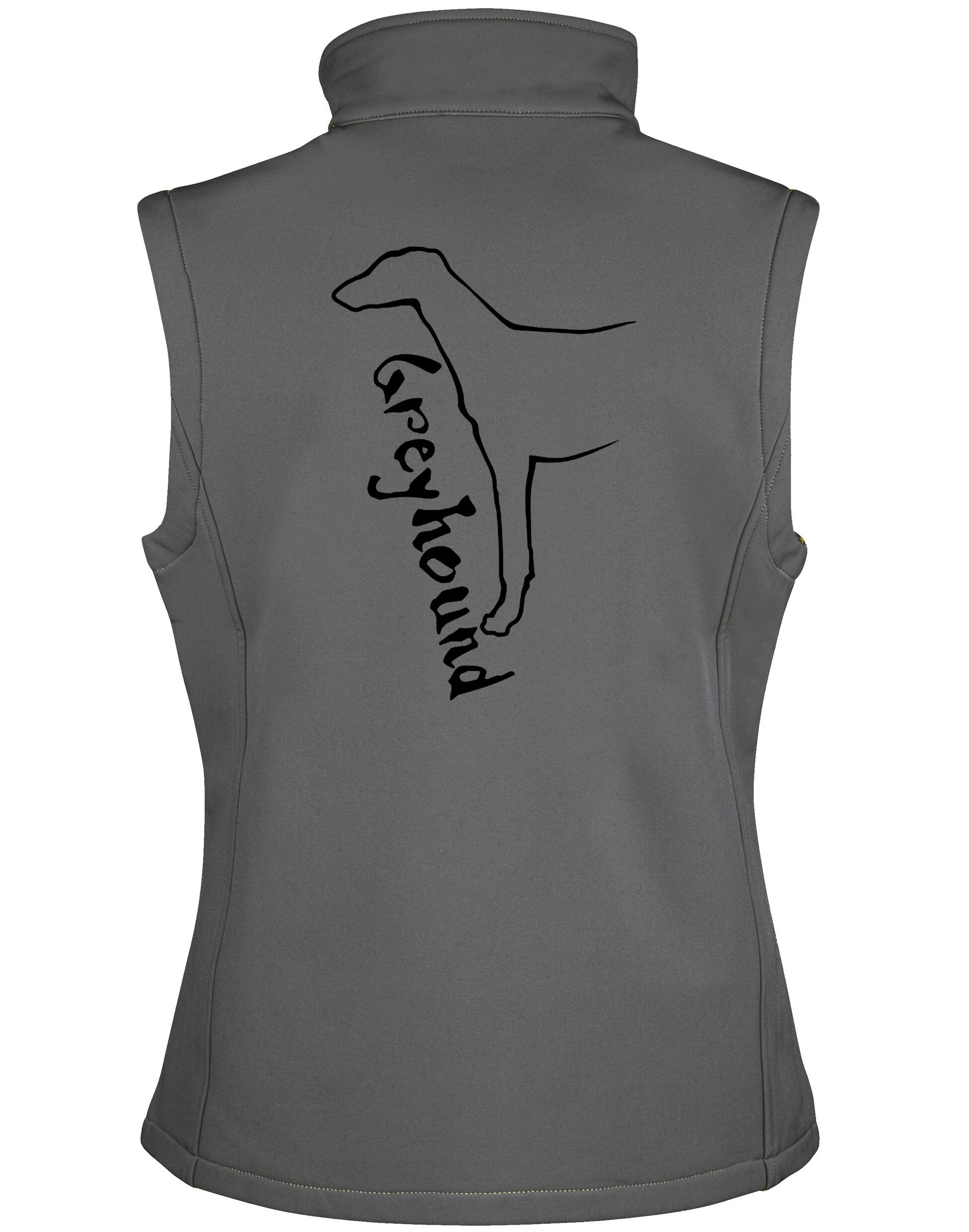 Women’s Softshell Gilet with a water-resistant finish, tailored fit, and exclusive Greyhound design, featuring customization options for a personalized touch.