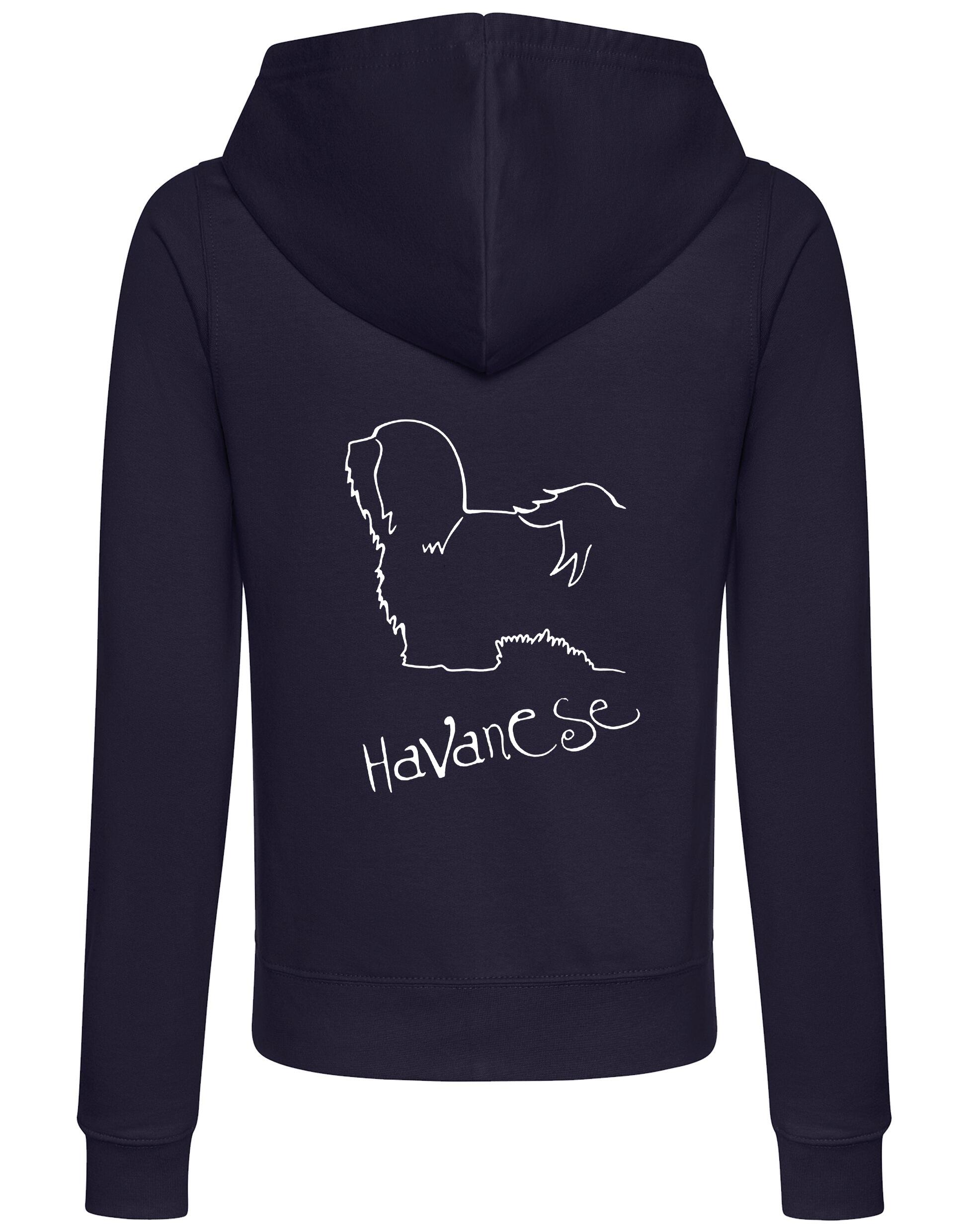 Havanese Women’s Zipped Hoodie – Stylish and cozy zipped hoodie featuring exclusive Havanese artwork, perfect for breed enthusiasts.