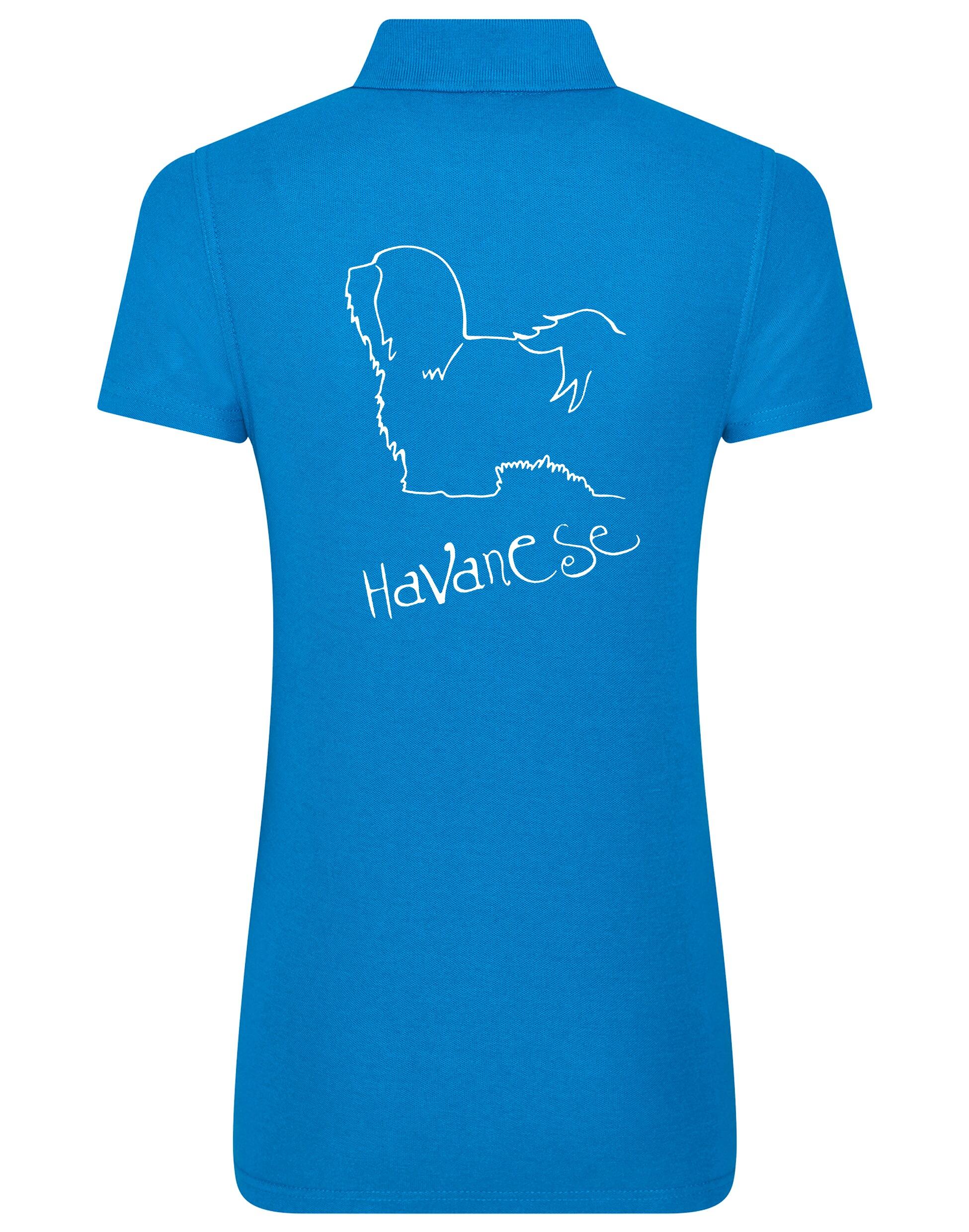 Women's cotton polo featuring a detailed Havanese graphic – stylish and comfortable apparel for Havanese lovers.