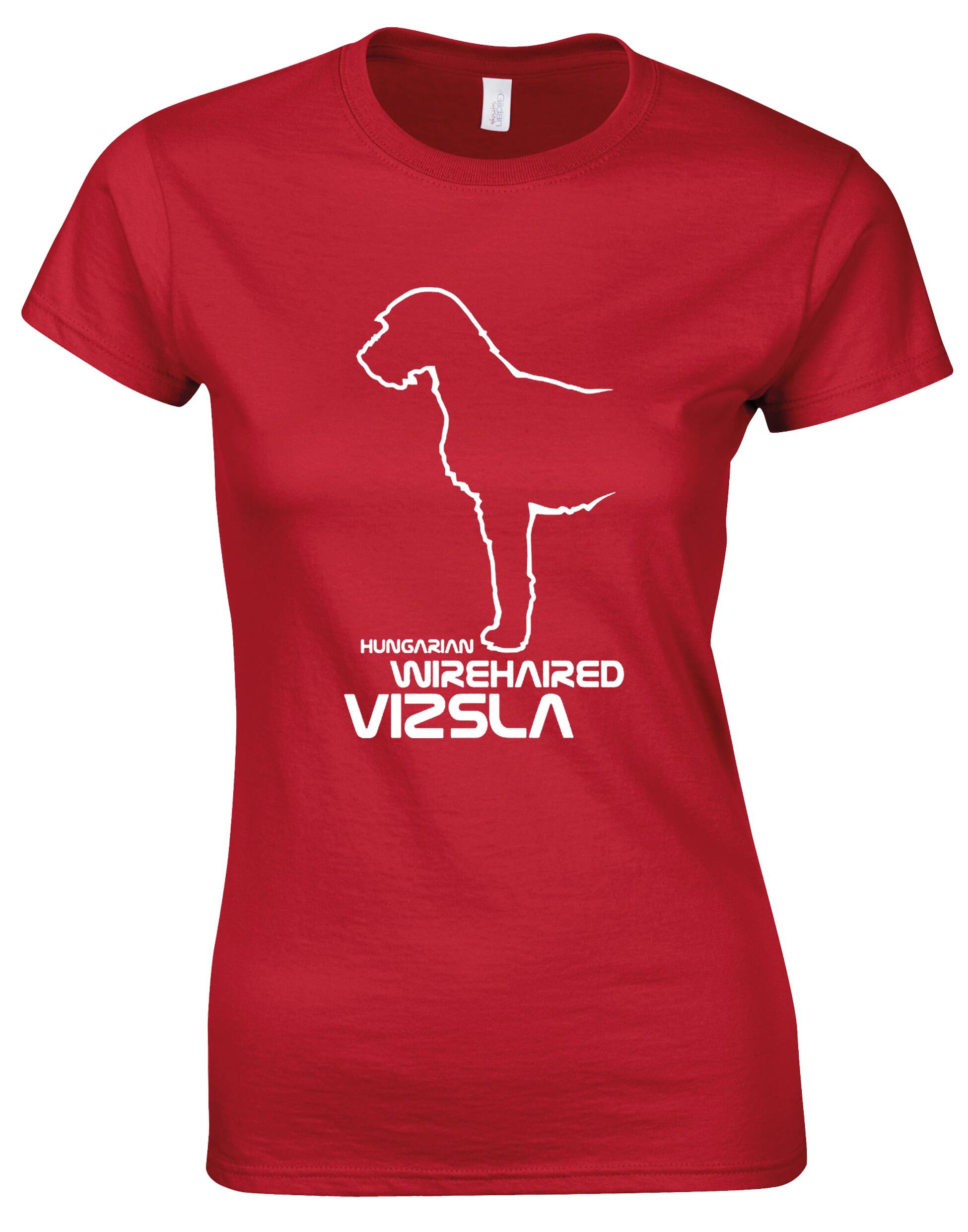 Hungarian Wirehaired Vizsla Female Roundneck T-shirt featuring exclusive breed artwork, premium cotton fabric, and a tailored feminine fit.