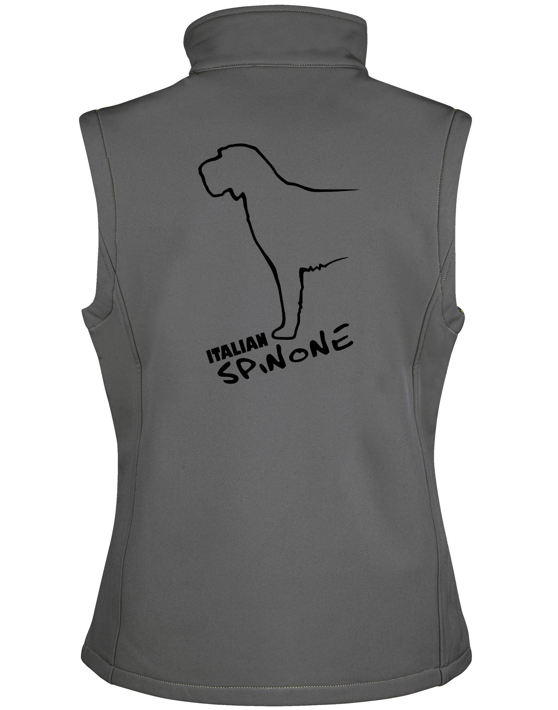 Women’s softshell gilet with exclusive Italian Spinone design, water-resistant fabric, and personalized options for dog lovers.