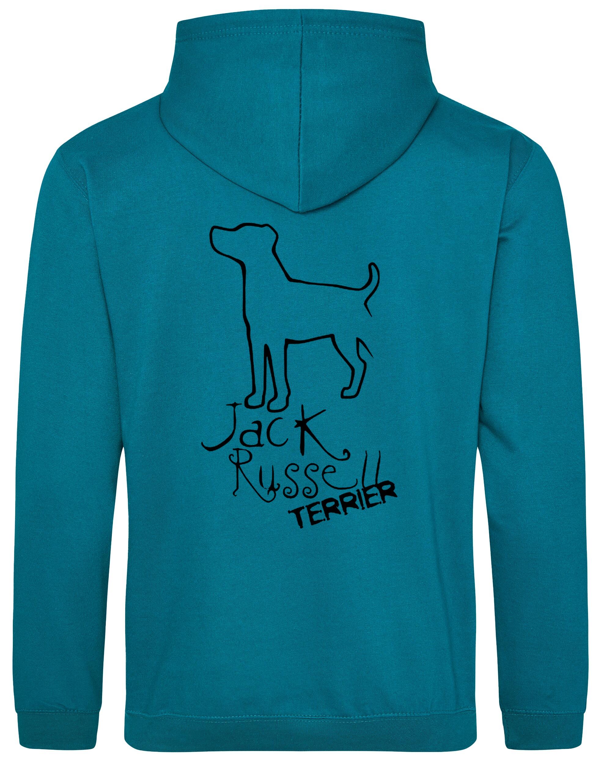 Jack Russell Terrier Pullover Hoodie with exclusive breed artwork, paw prints, and personalization options, crafted from premium heavy-blend fabric for warmth and style.