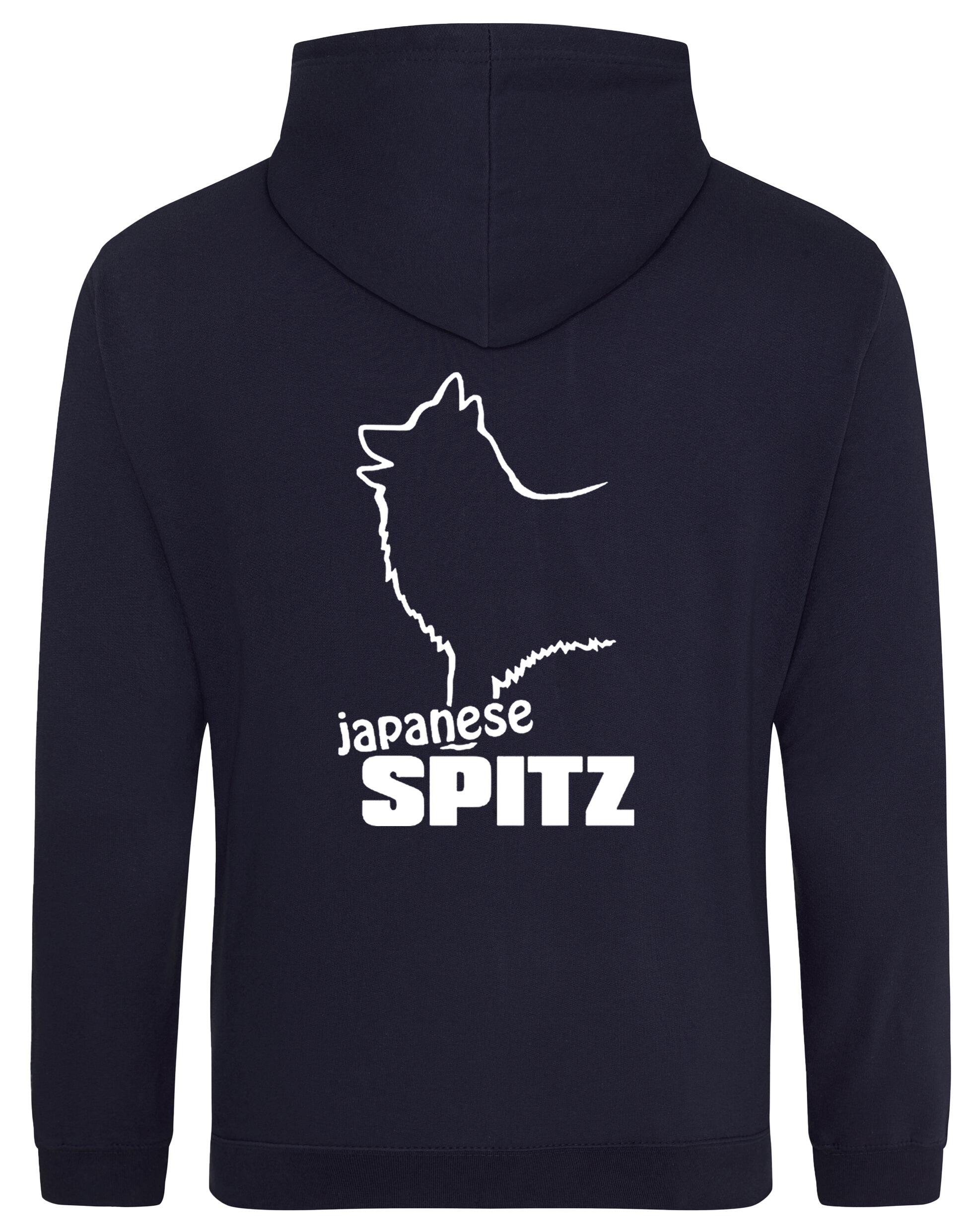 Pullover hoodie featuring exclusive Japanese Spitz artwork, a cozy fleece lining, and personalization options, designed for breed enthusiasts.