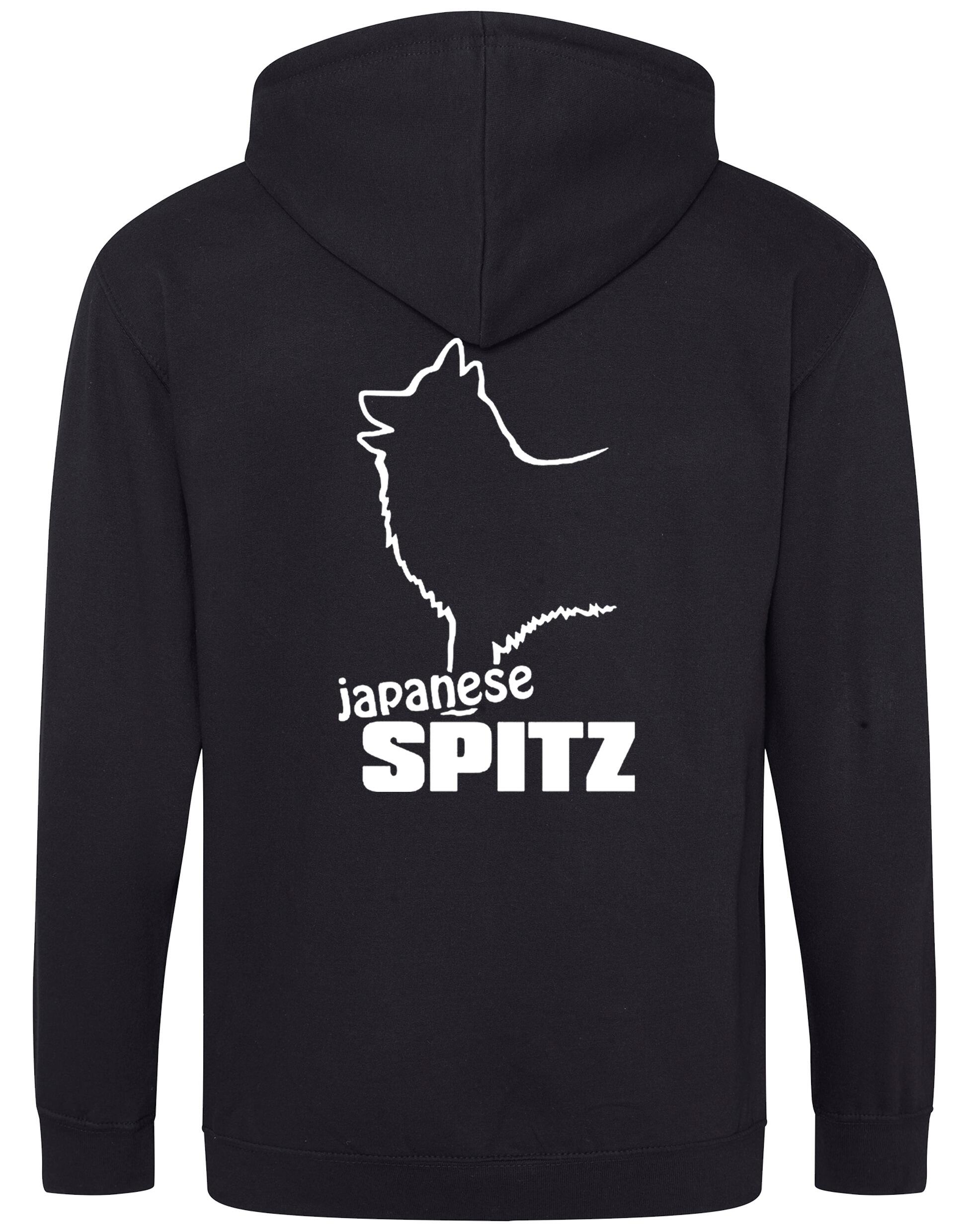 Zipped hoodie featuring exclusive Japanese Spitz artwork, a cozy hood, and practical pockets, designed for breed enthusiasts.
