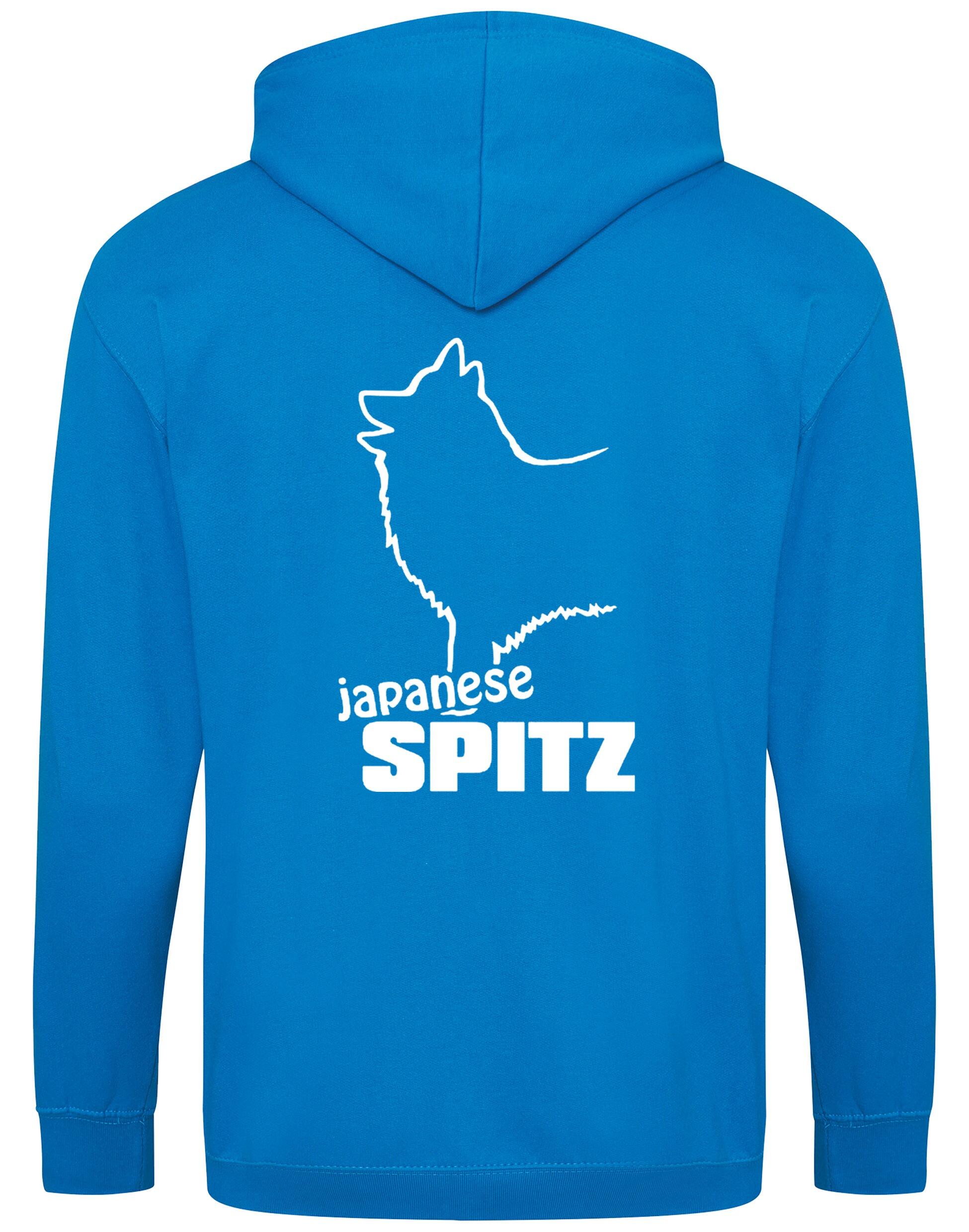Zipped hoodie featuring exclusive Japanese Spitz artwork, a cozy hood, and practical pockets, designed for breed enthusiasts.
