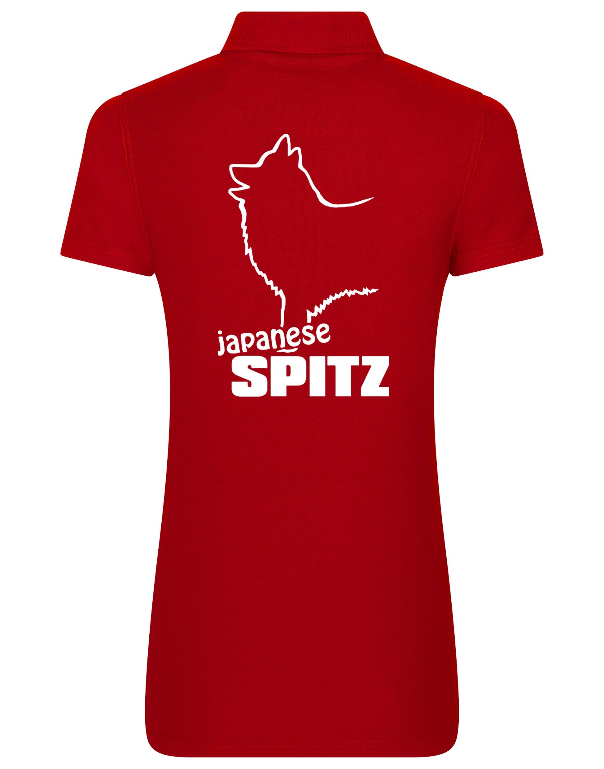 Women’s cotton polo with exclusive Japanese Spitz artwork, offering elegance and comfort for breed enthusiasts.