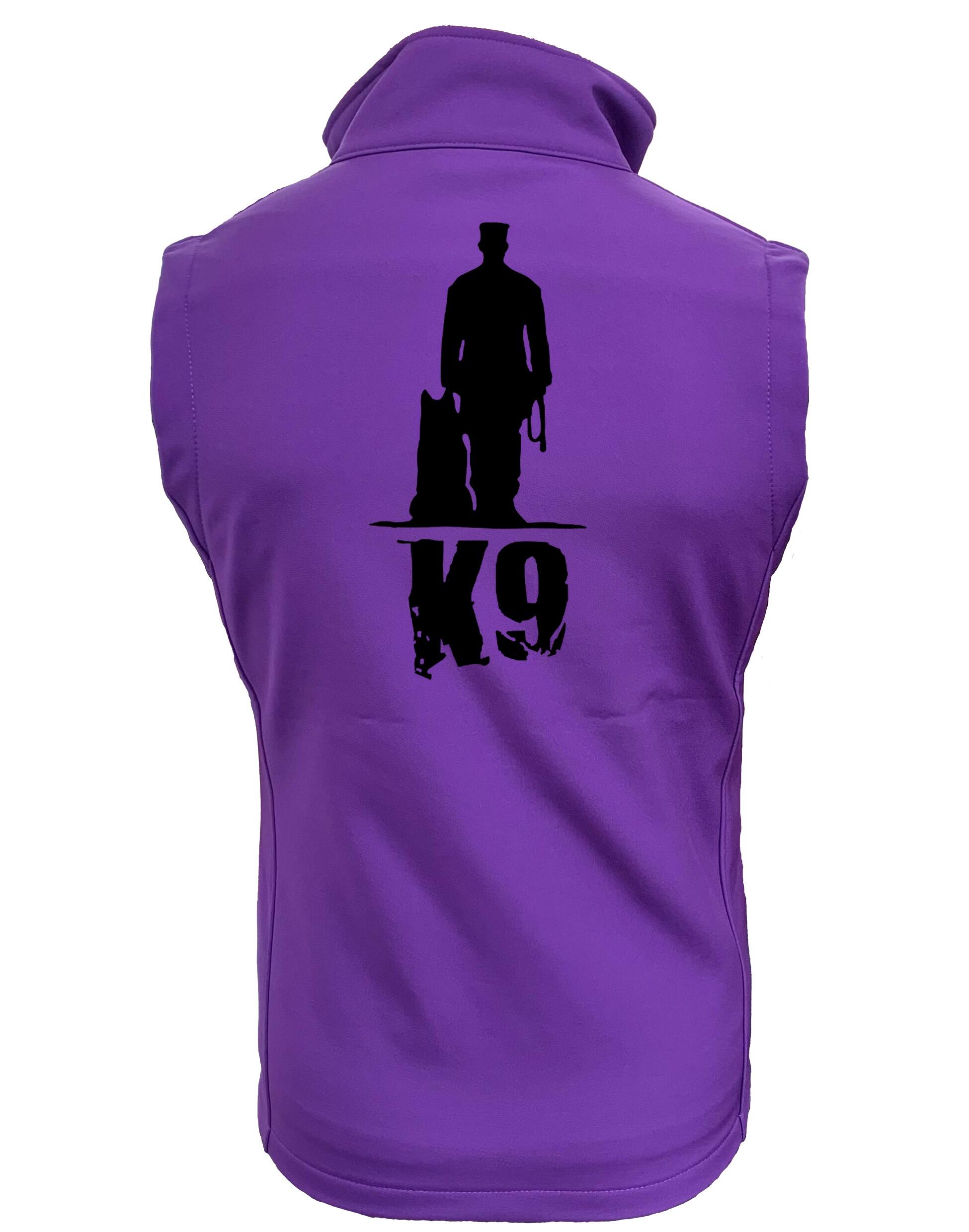 Unisex softshell gilet featuring exclusive K9 design, water-resistant and fleece-lined, perfect for outdoor adventures and everyday wear.