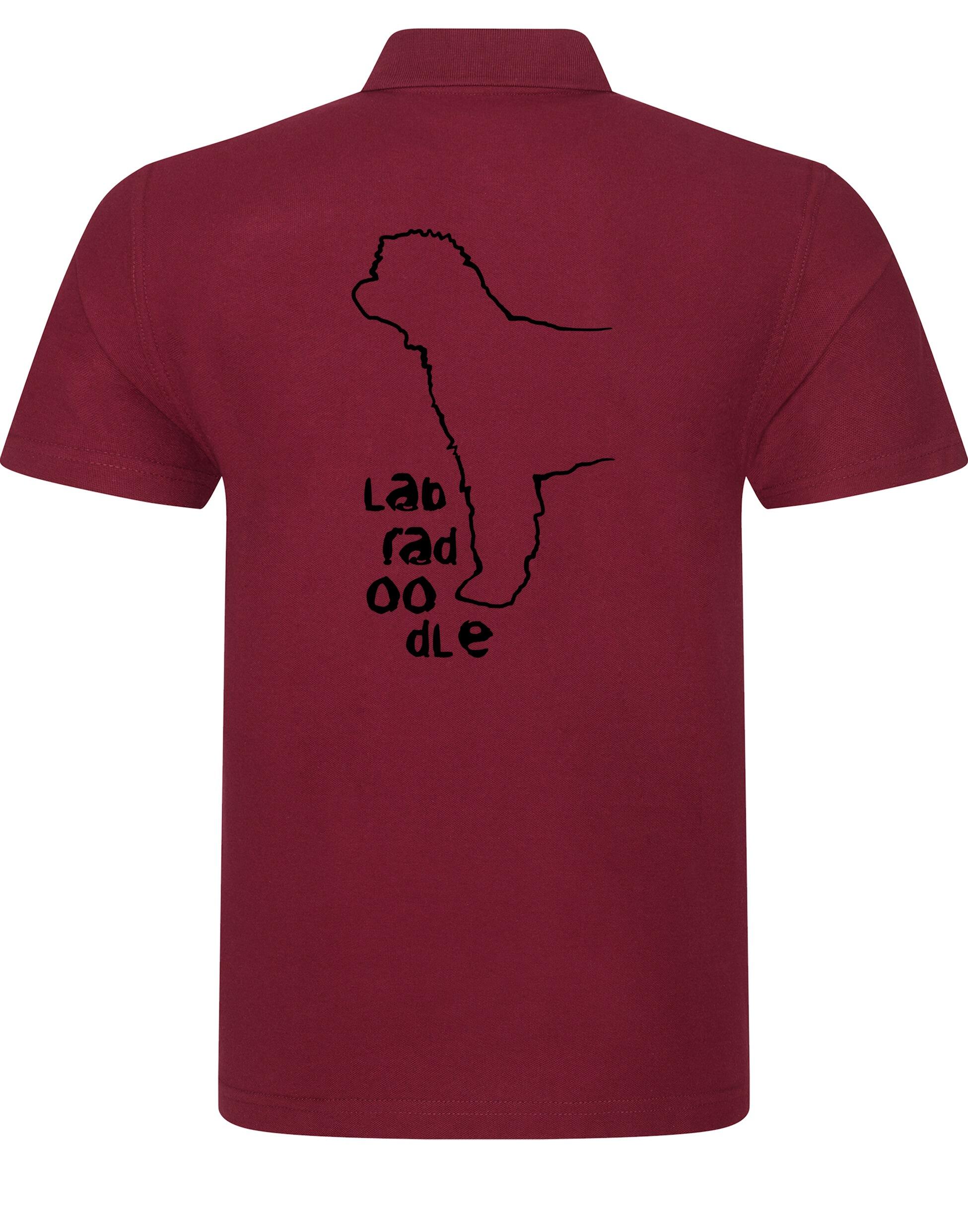 Unisex Cotton Polo with a vibrant Labradoodle design on the back, crafted from breathable fabric for lasting comfort and style.