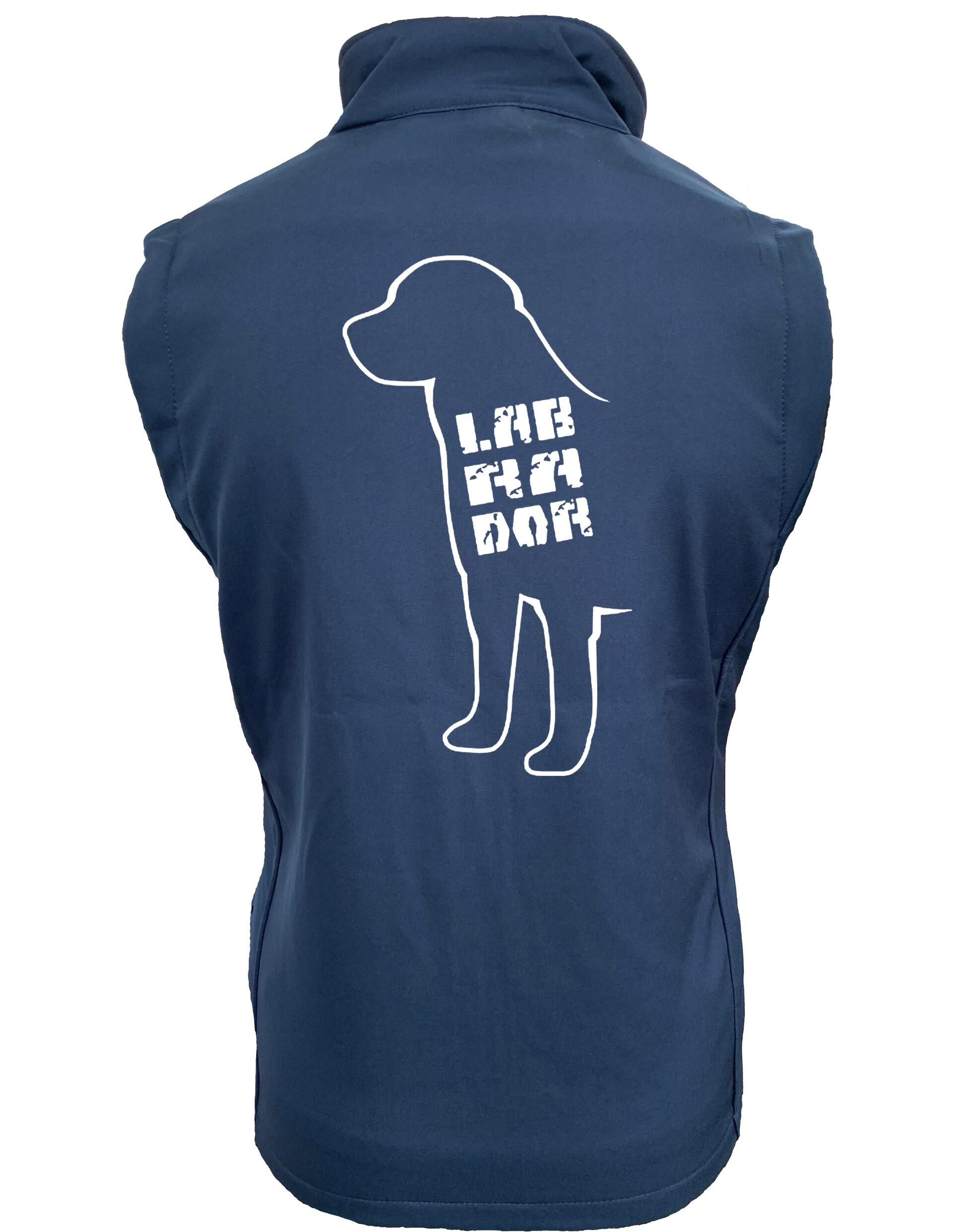 Women’s Softshell Gilet with an exclusive Labrador design on the back, made from water-resistant fabric and featuring personalization options.