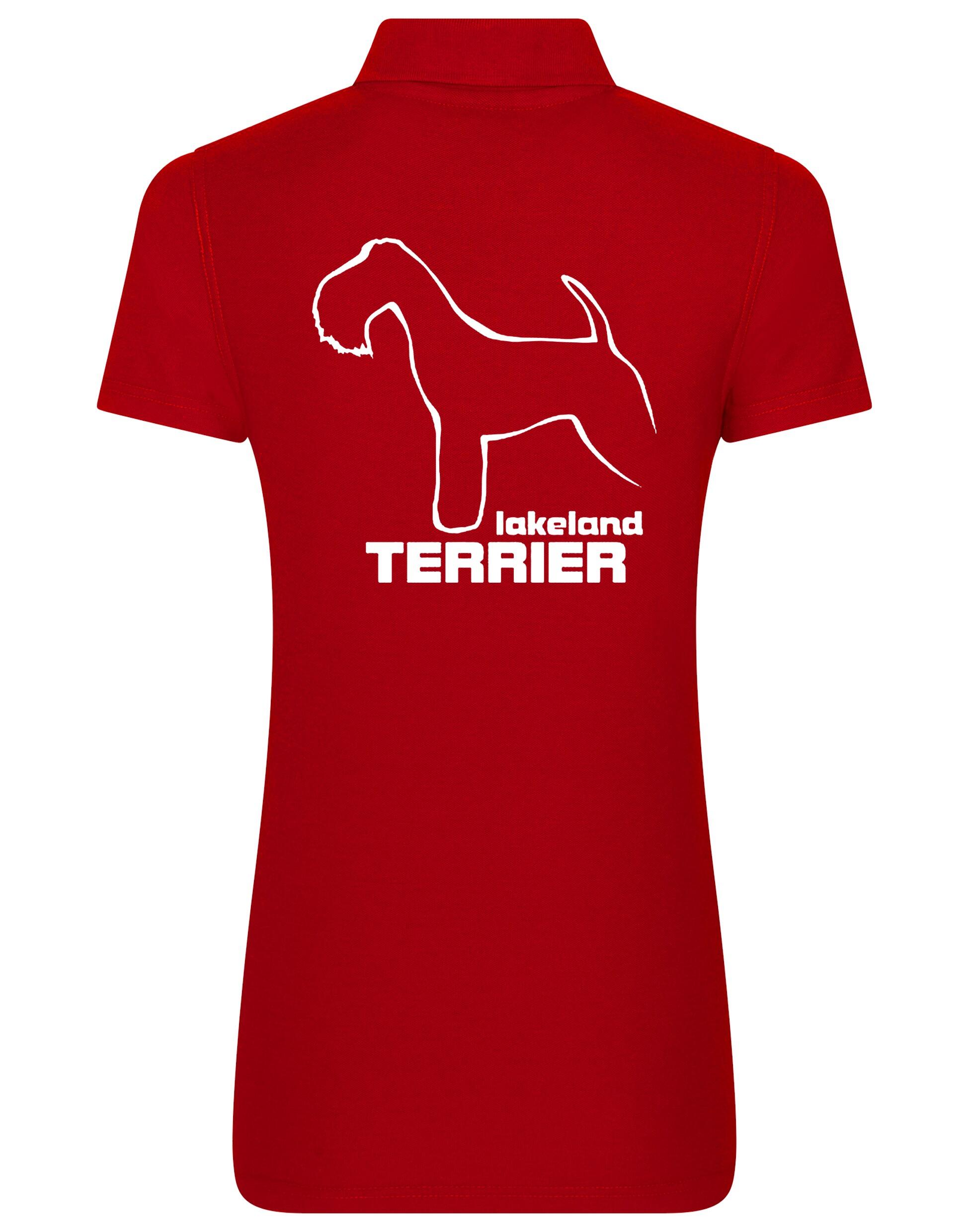 Women's cotton polo featuring an exclusive Lakeland Terrier design with a flattering fit.