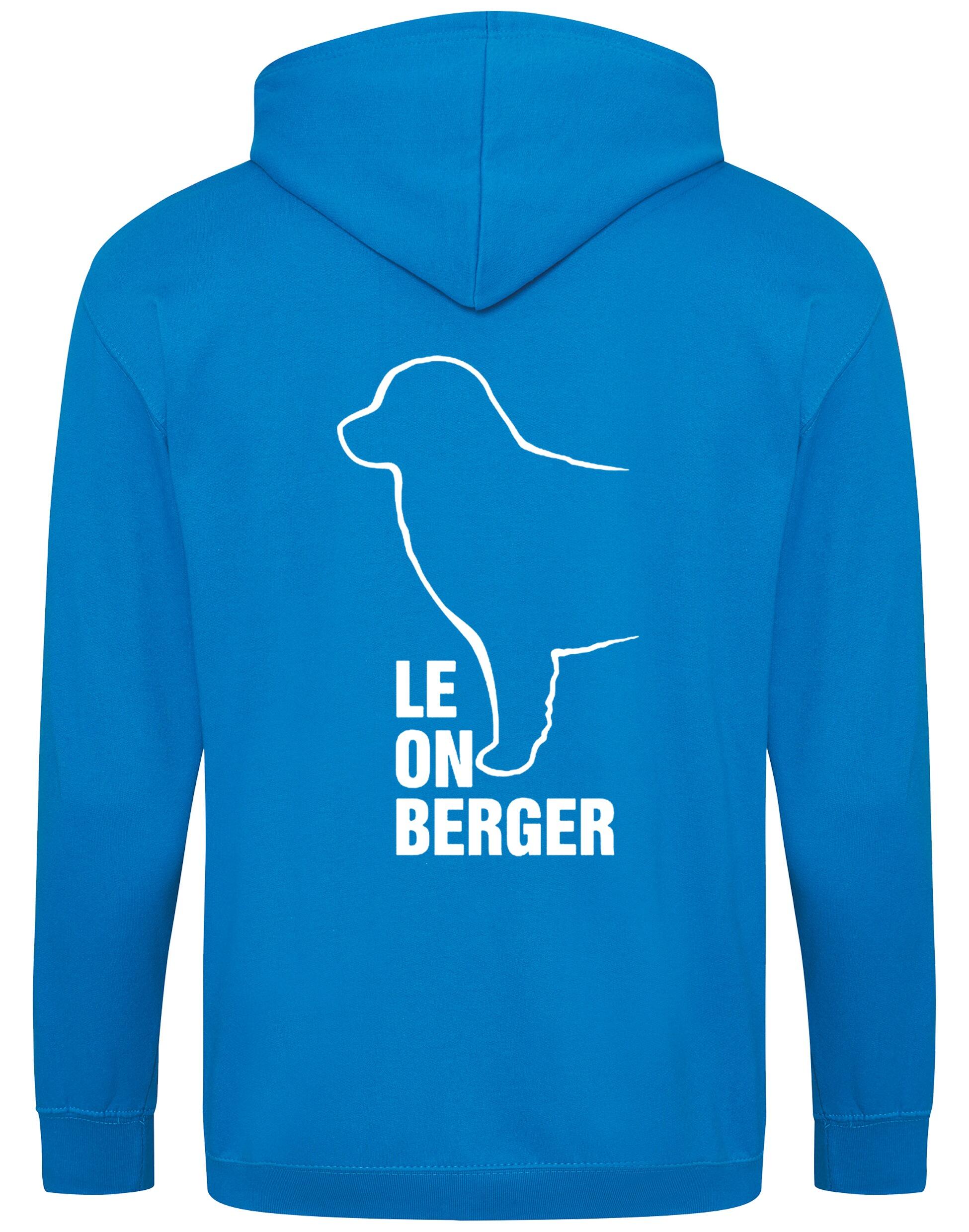 Leonberger zipped hoodie with exclusive breed artwork, personalised details, and practical full-zip design.