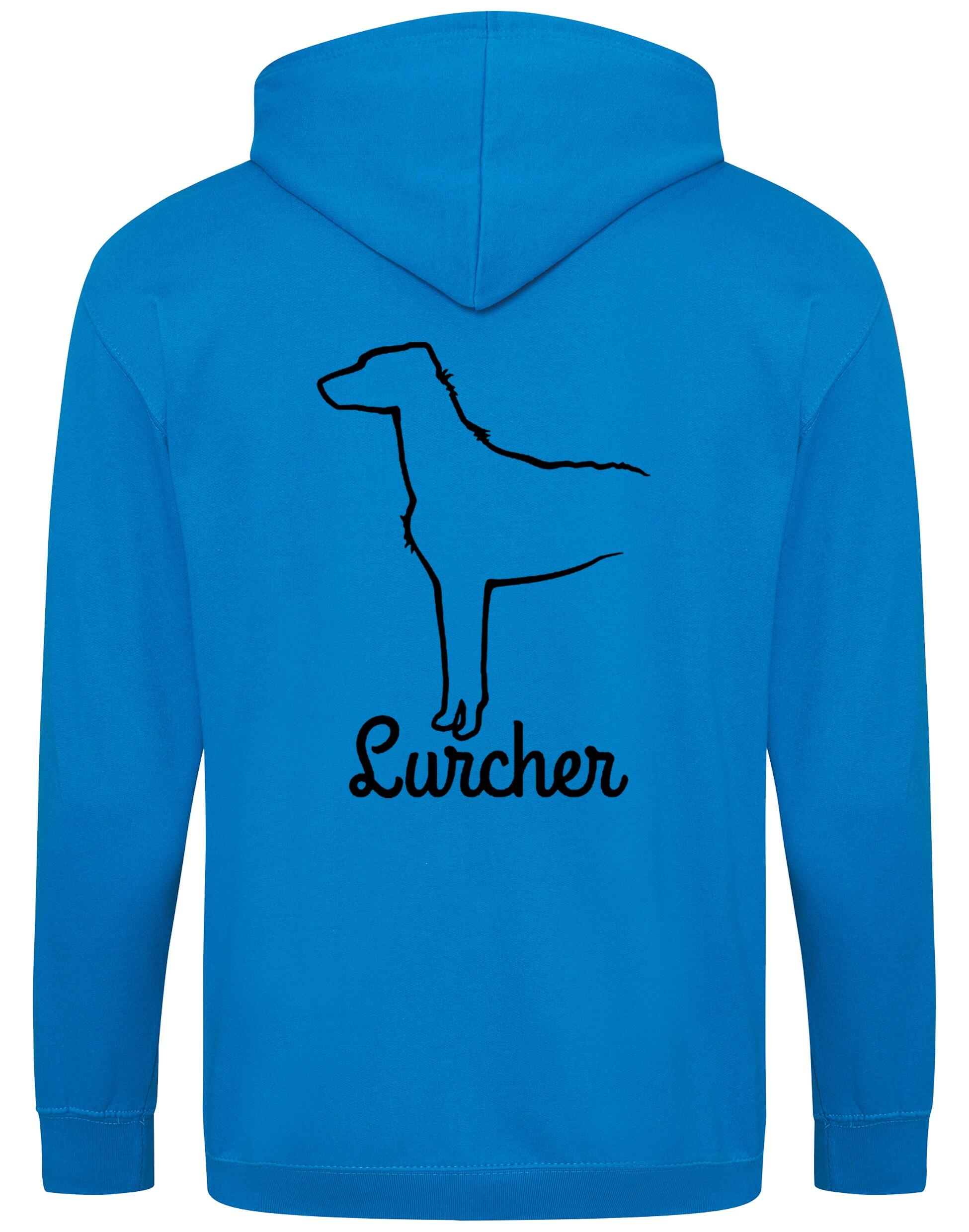 Lurcher Zipped Hoodie featuring exclusive breed artwork and customisable options.
