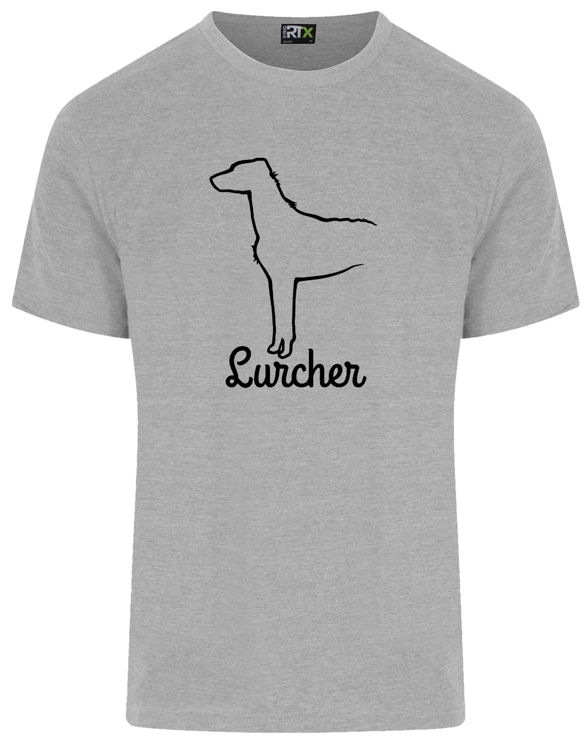 Lurcher Unisex Roundneck T-shirt with exclusive breed artwork and soft cotton fabric.