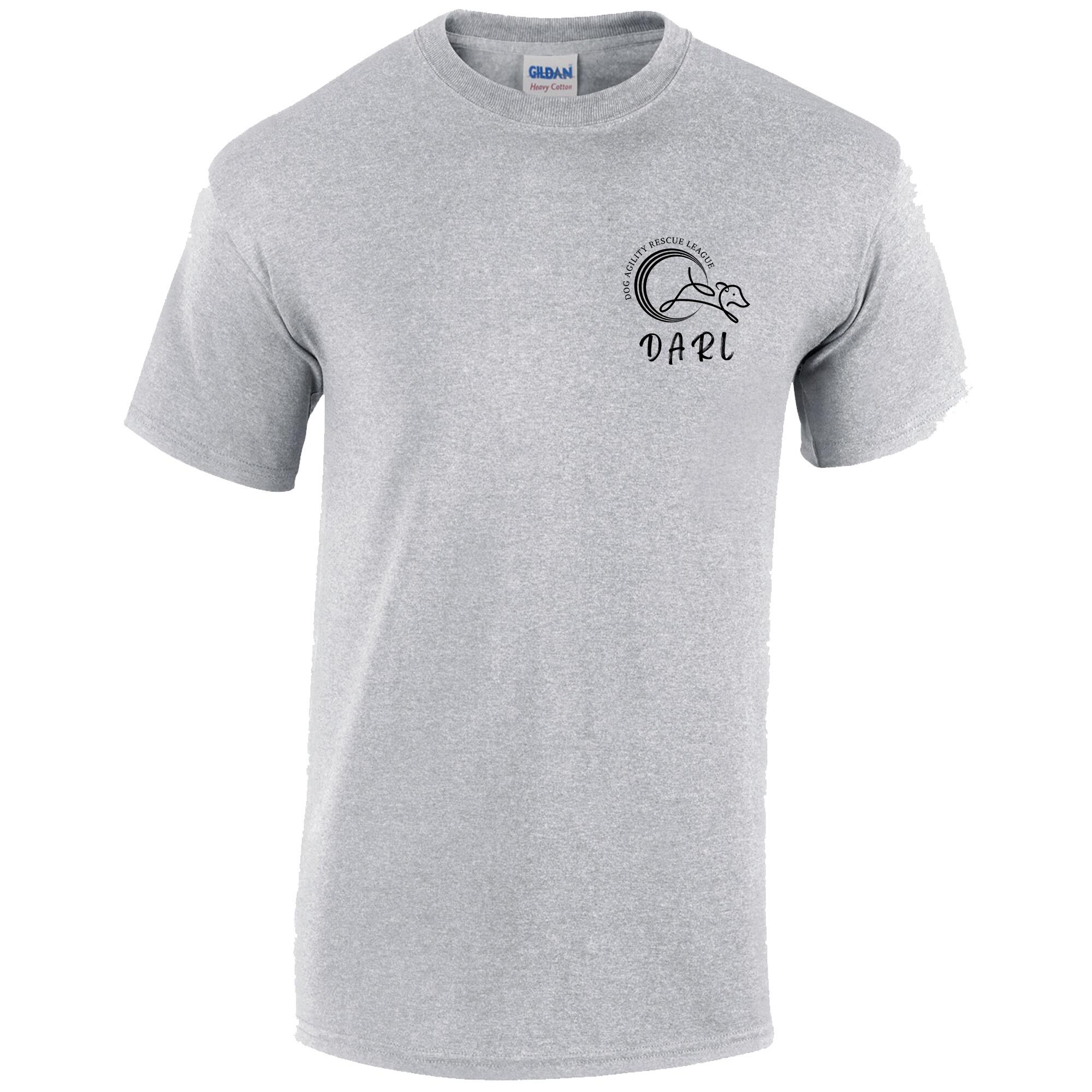 DARL Sports Grey Unisex T-Shirt 2025 featuring the iconic DARL logo, designed for comfort and style, supporting the Dog Agility Rescue League.