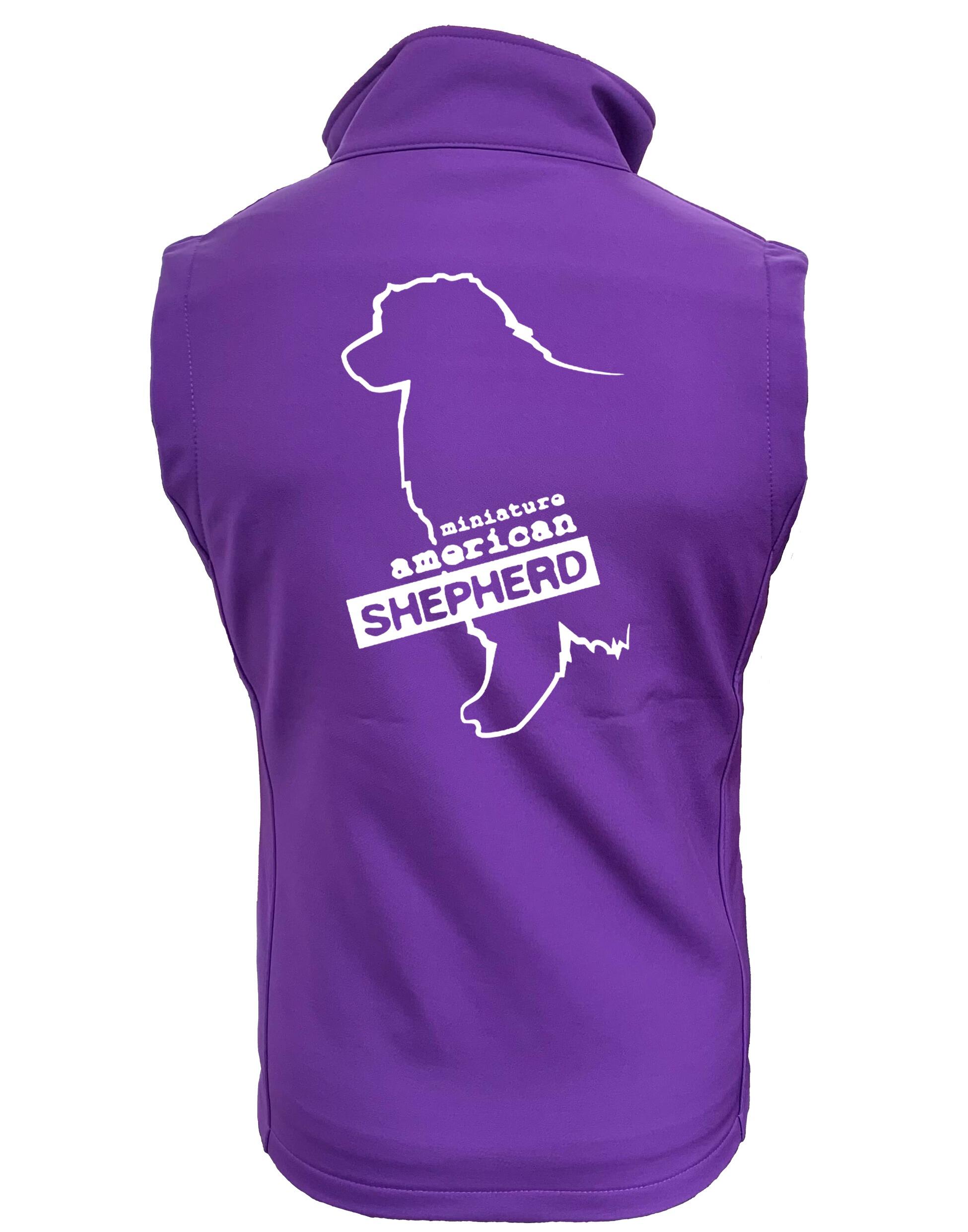 Miniature American Shepherd Softshell Jacket with fleece lining, water-resistant fabric, and exclusive breed artwork for stylish outdoor wear.