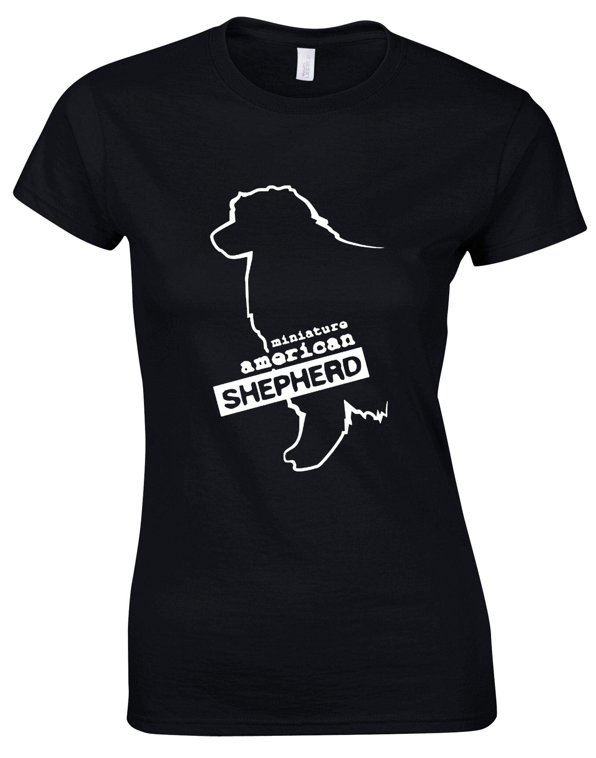 Miniature American Shepherd Female Roundneck T-shirt featuring exclusive breed artwork, soft cotton fabric, and a flattering feminine fit.