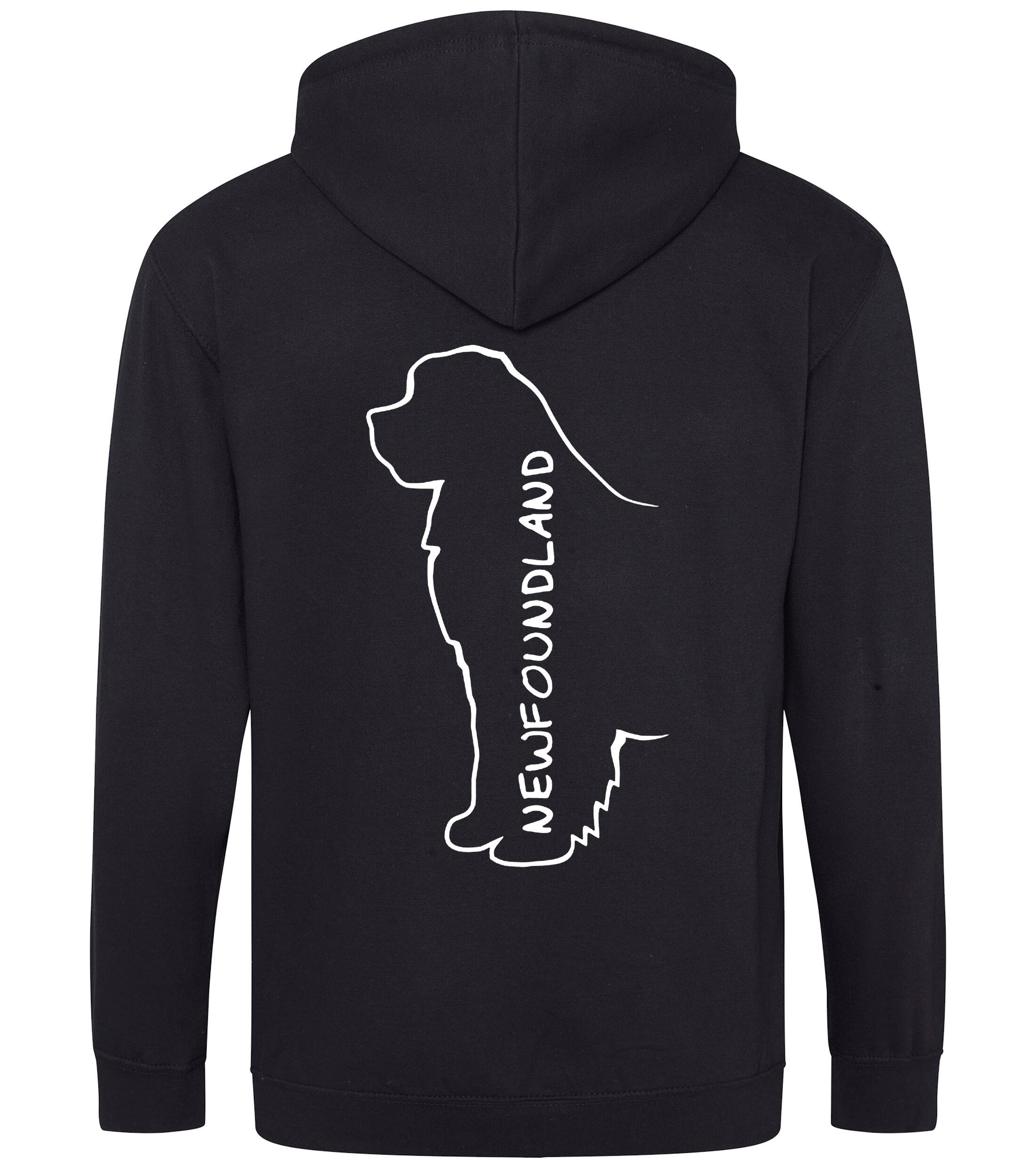 Newfoundland Zipped Hoodie featuring exclusive breed artwork, full-zip design, and customisable details, crafted from durable heavy-blend fabric with a cosy brushed fleece interior.
