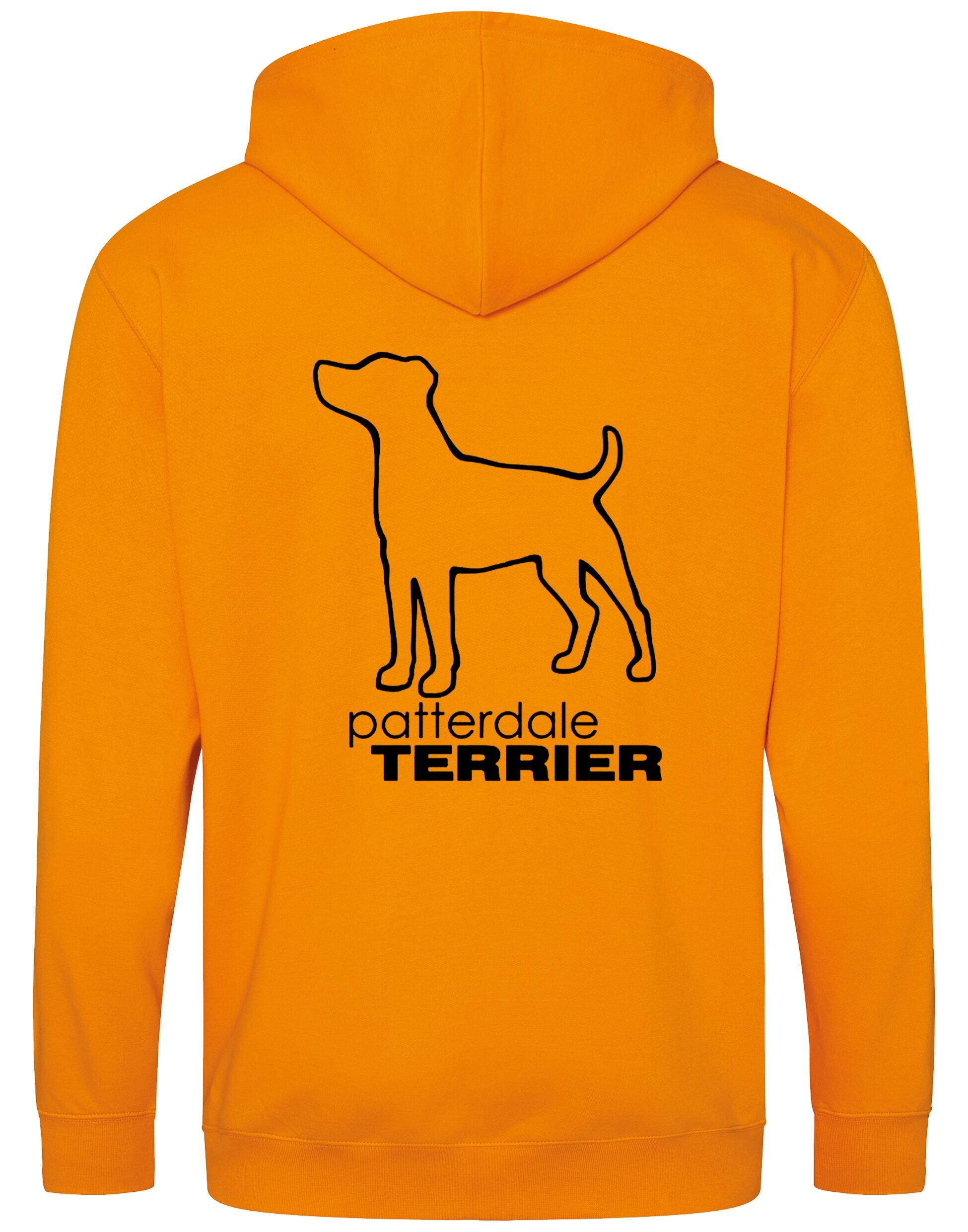 Patterdale Terrier Zipped Hoodie – high-quality, heavy-blend hoodie with an exclusive breed design, featuring a fleece-lined interior, front pockets, a full-zip closure, and a cozy double-fabric hood for ultimate comfort.