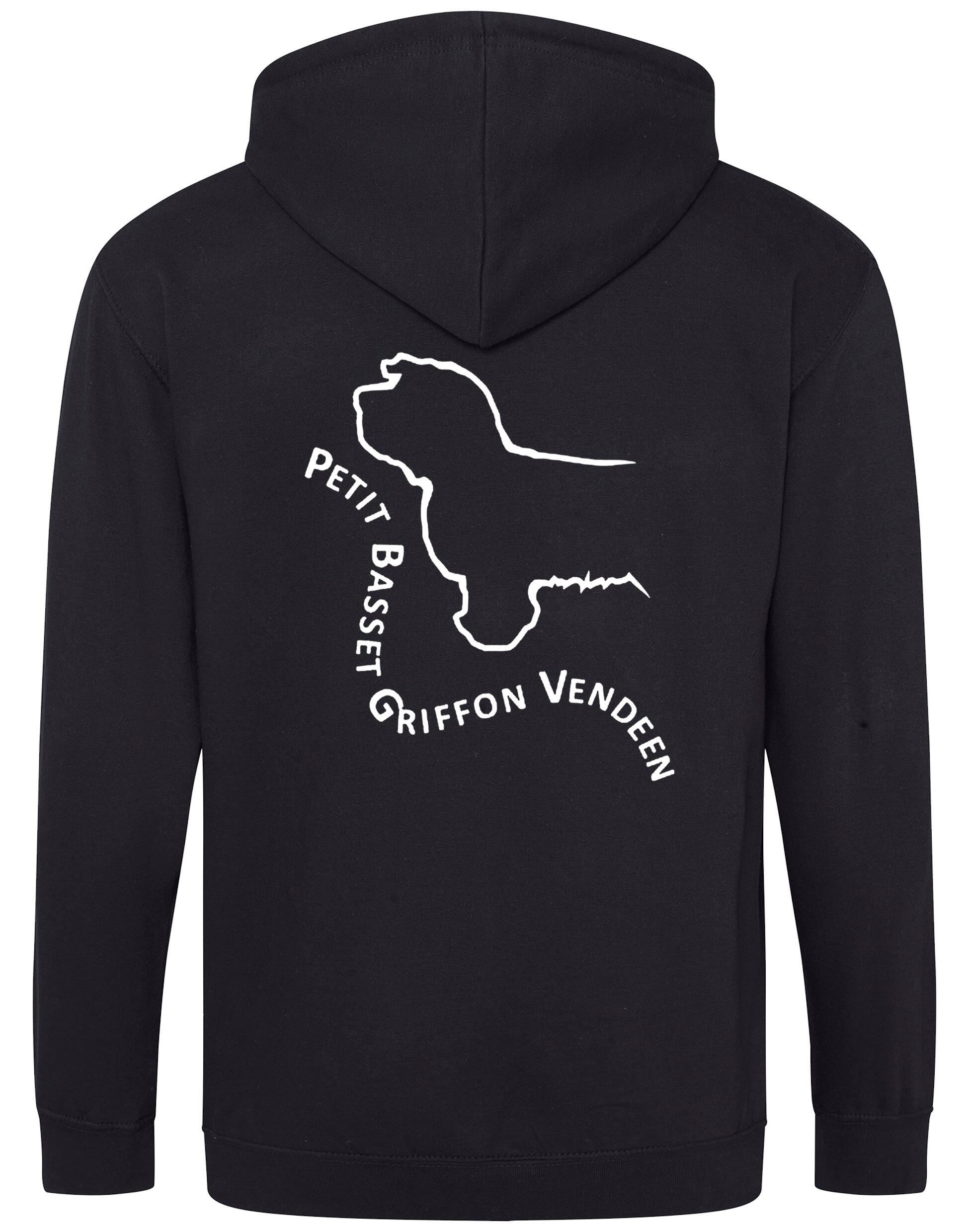 Petit Basset Griffon Vendéen Zipped Hoodie – fleece-lined full-zip hoodie with exclusive breed artwork, cozy hood, and spacious front pockets.