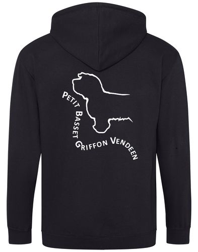 Petit Basset Griffon Vendéen Zipped Hoodie – fleece-lined full-zip hoodie with exclusive breed artwork, cozy hood, and spacious front pockets.