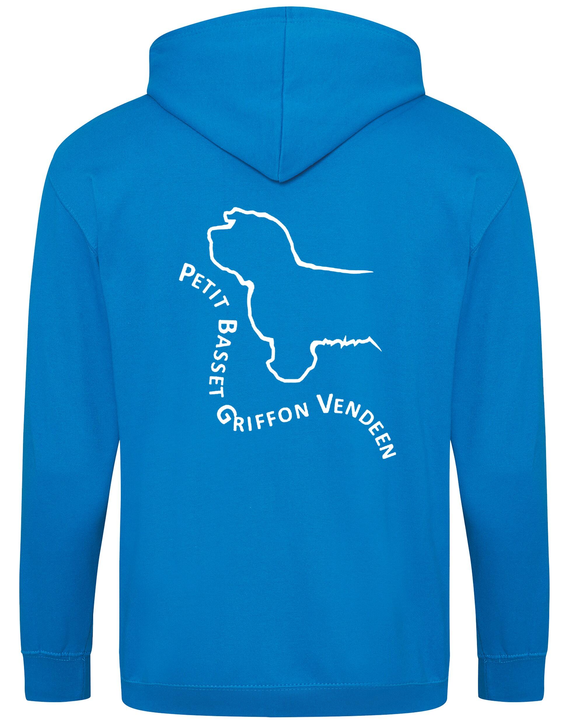 Petit Basset Griffon Vendéen Zipped Hoodie – fleece-lined full-zip hoodie with exclusive breed artwork, cozy hood, and spacious front pockets.