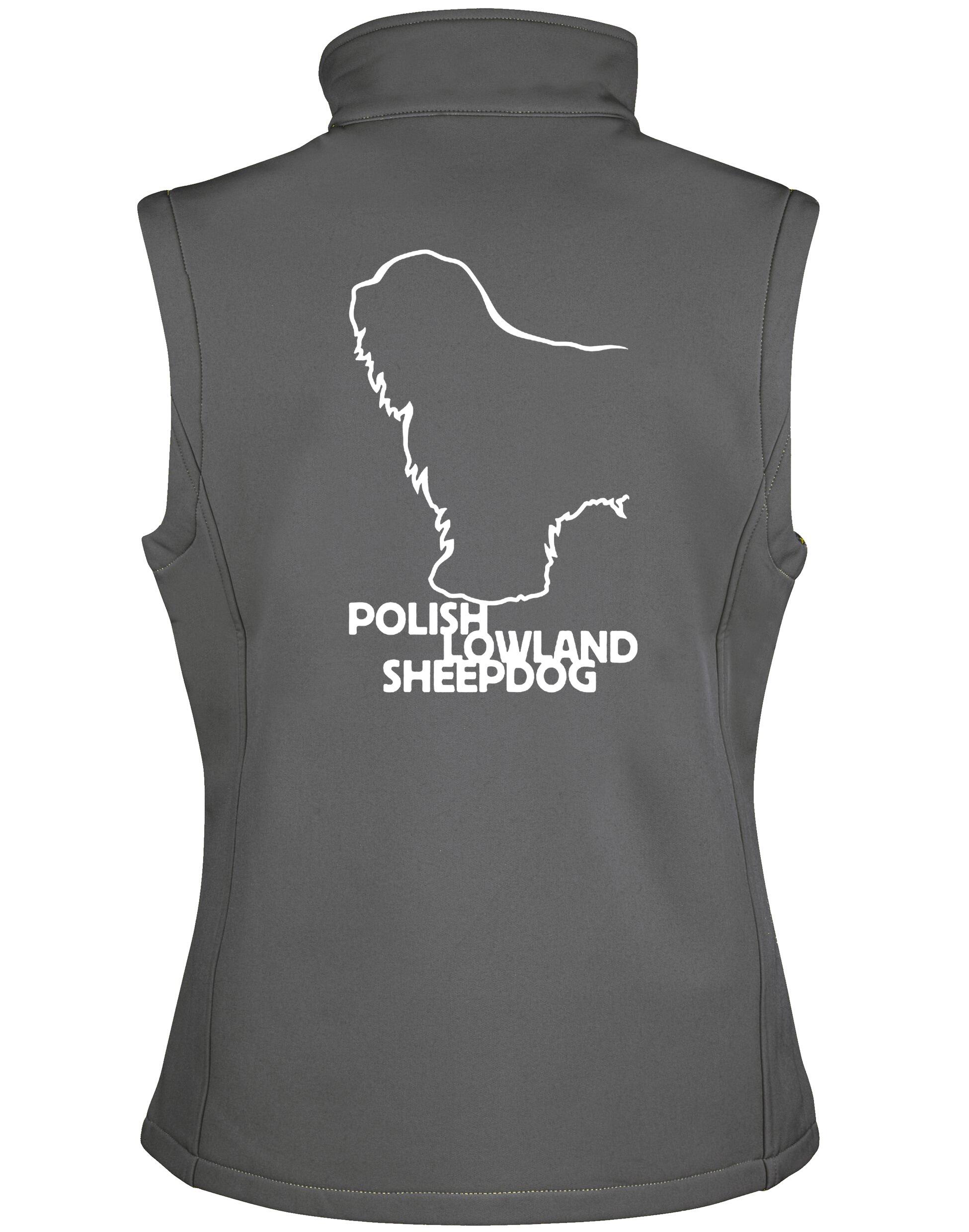 Polish Lowland Sheepdog Women’s Softshell Jacket featuring exclusive breed artwork, water-resistant fabric, and fleece-lined warmth for stylish outdoor comfort.