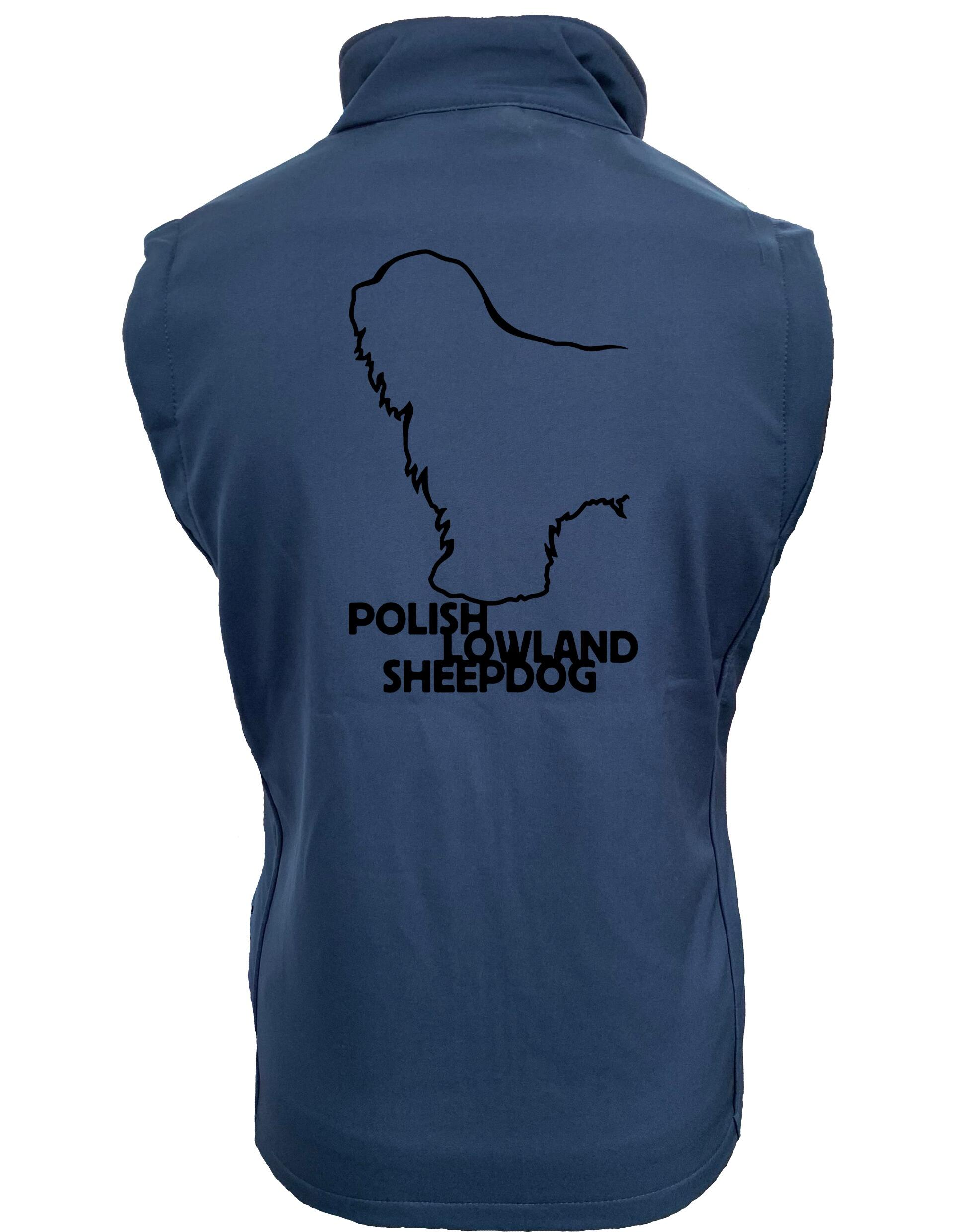 Polish Lowland Sheepdog Women’s Softshell Gilet featuring exclusive breed artwork, water-resistant fabric, and a lightweight, fleece-lined interior for stylish outdoor comfort.