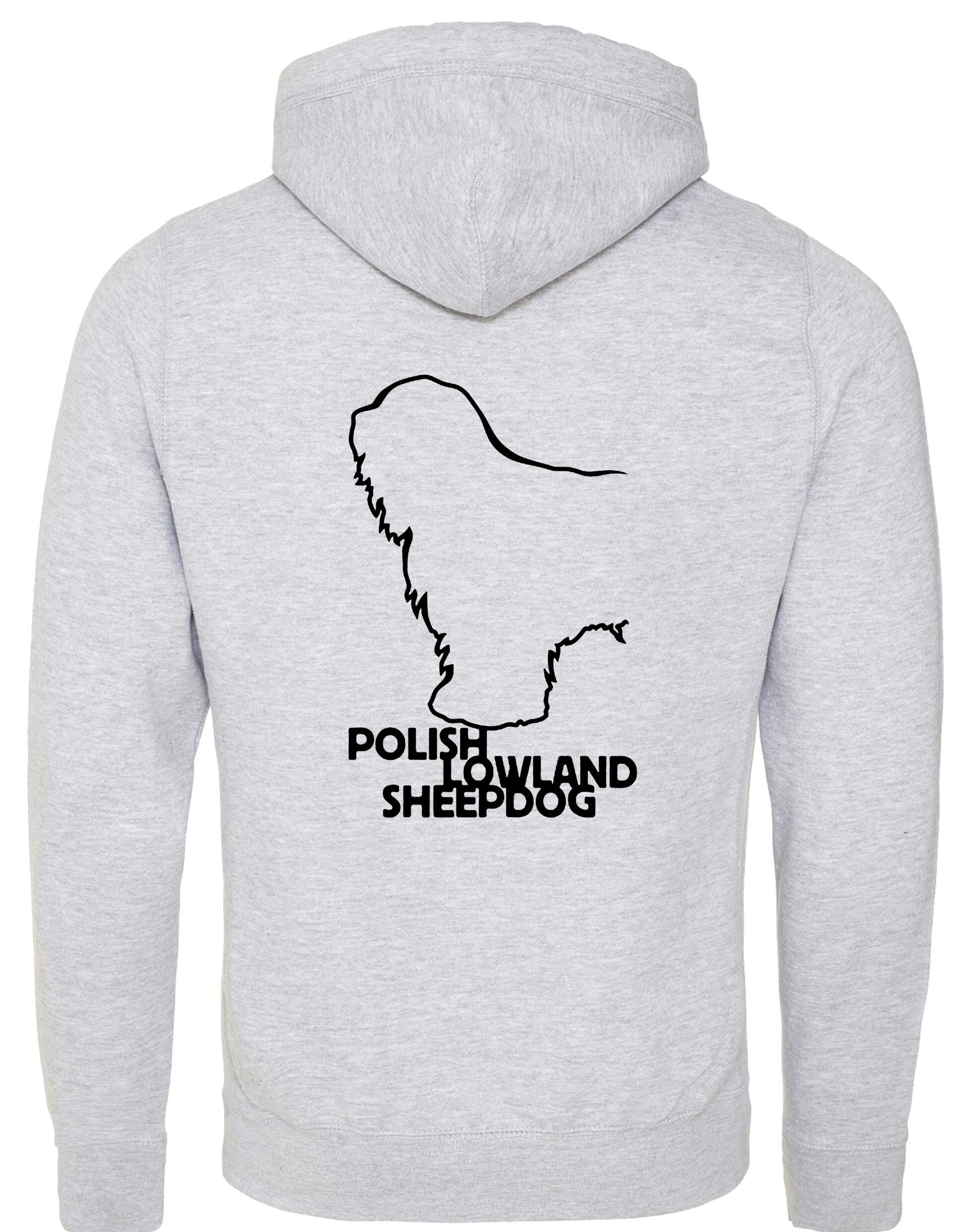 Polish Lowland Sheepdog Crossneck Pullover Hoodie featuring exclusive breed artwork, a modern crossneck design, a fleece interior, and a spacious kangaroo pocket for warmth and style.