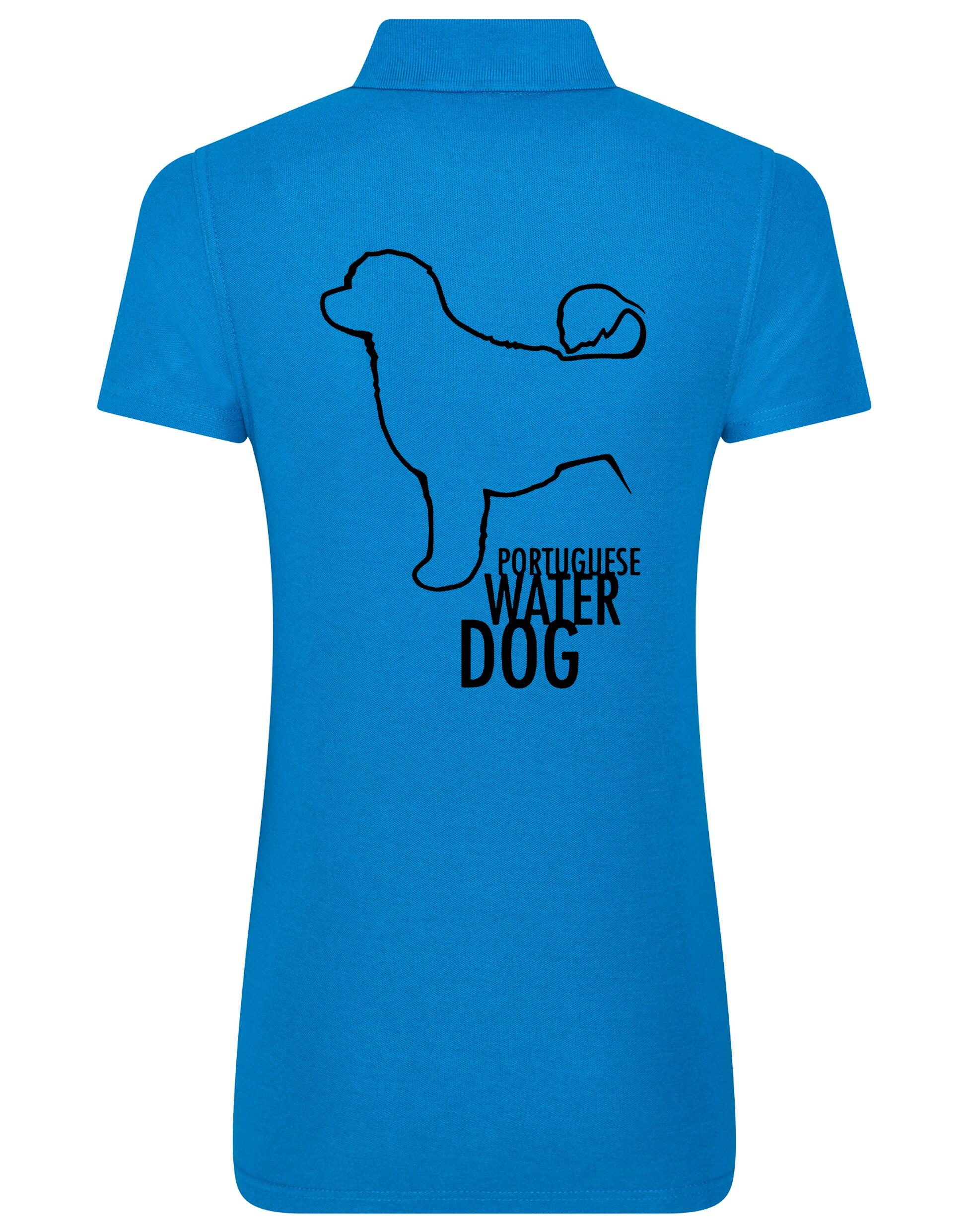 Women's Portuguese Water Dog Cotton Polo featuring exclusive breed artwork on the back, crafted from premium breathable cotton with a flattering feminine fit for timeless elegance and comfort.