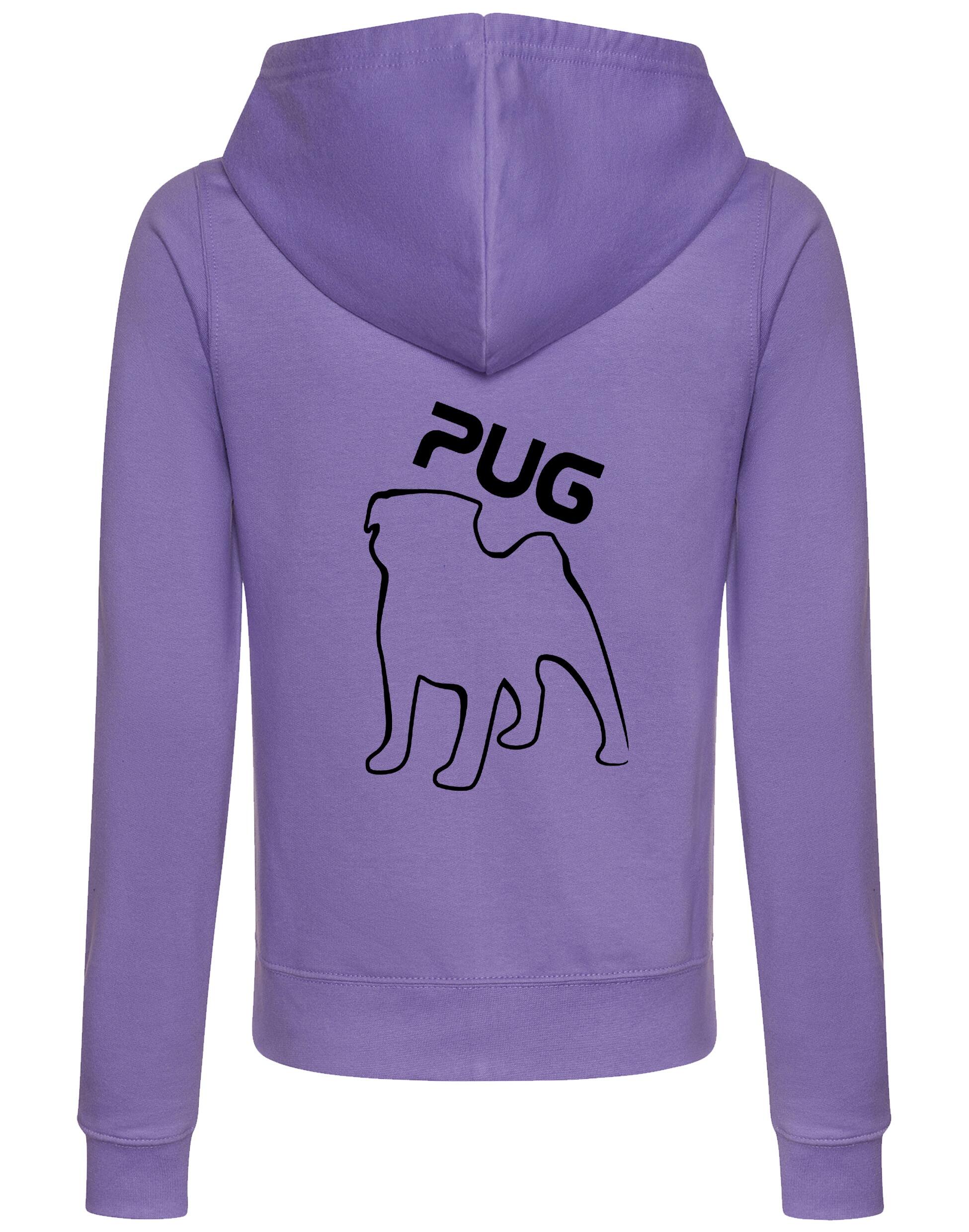 Women's Pug (Outline) Zipped Hoodie featuring exclusive outline artwork, crafted from premium breathable fabric with a cozy hood and practical front pockets for stylish, versatile comfort.