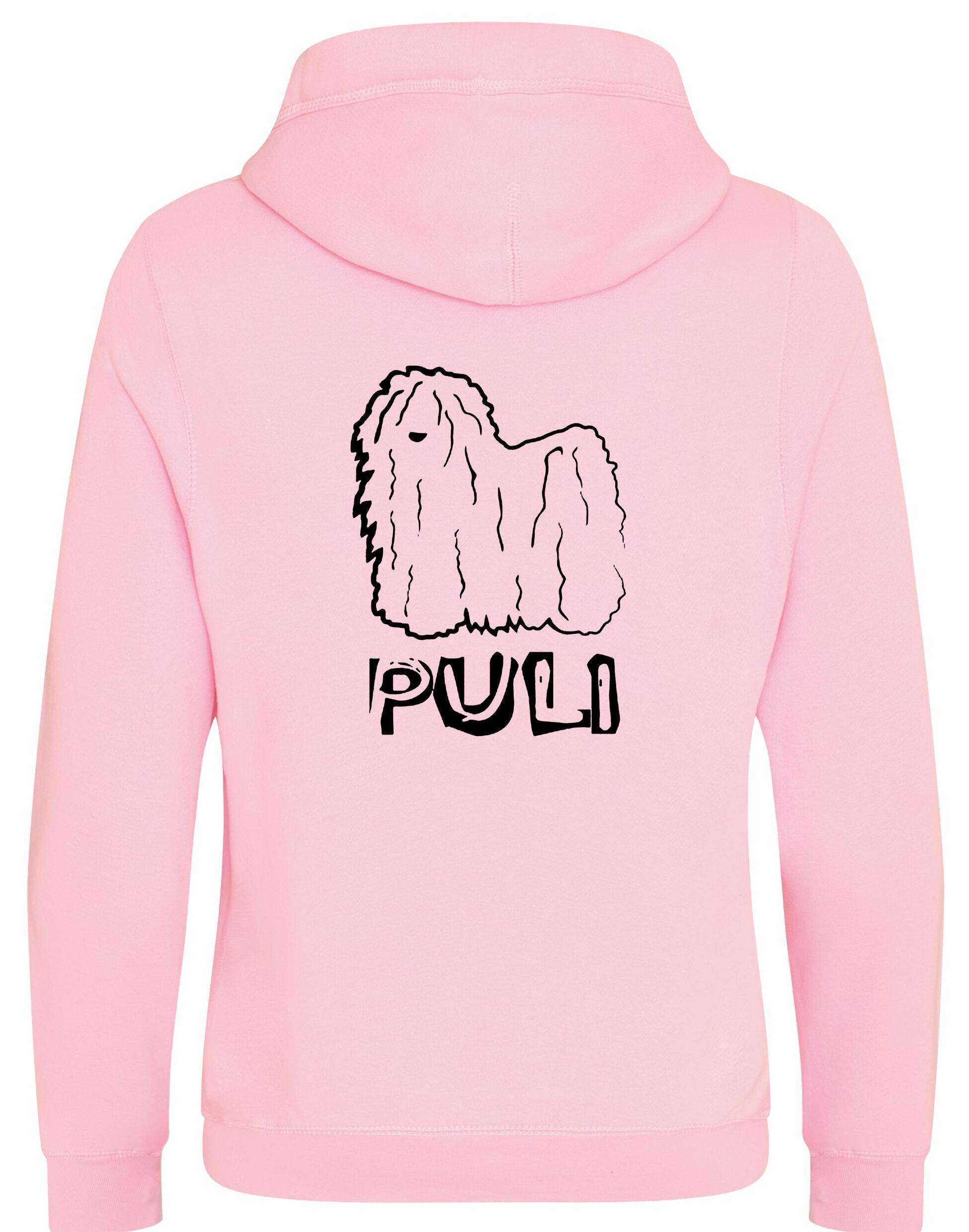 Unisex Hungarian Puli Crossneck Pullover Hoodie featuring exclusive breed artwork, crafted from premium heavy-blend fabric with a cozy brushed fleece interior, a spacious kangaroo pocket, and a modern crossneck design for stylish, comfortable outdoor wear.