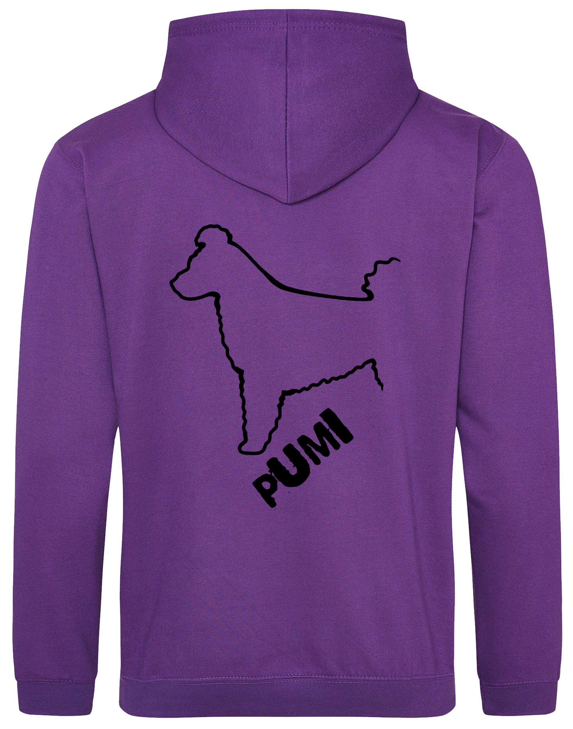 Unisex Hungarian Pumi Design Pullover Hoodie featuring exclusive breed artwork with personalization options, crafted from premium heavy-blend fabric with a cozy brushed fleece interior, ribbed cuffs, and a double-fabric hood for stylish, lasting comfort.
