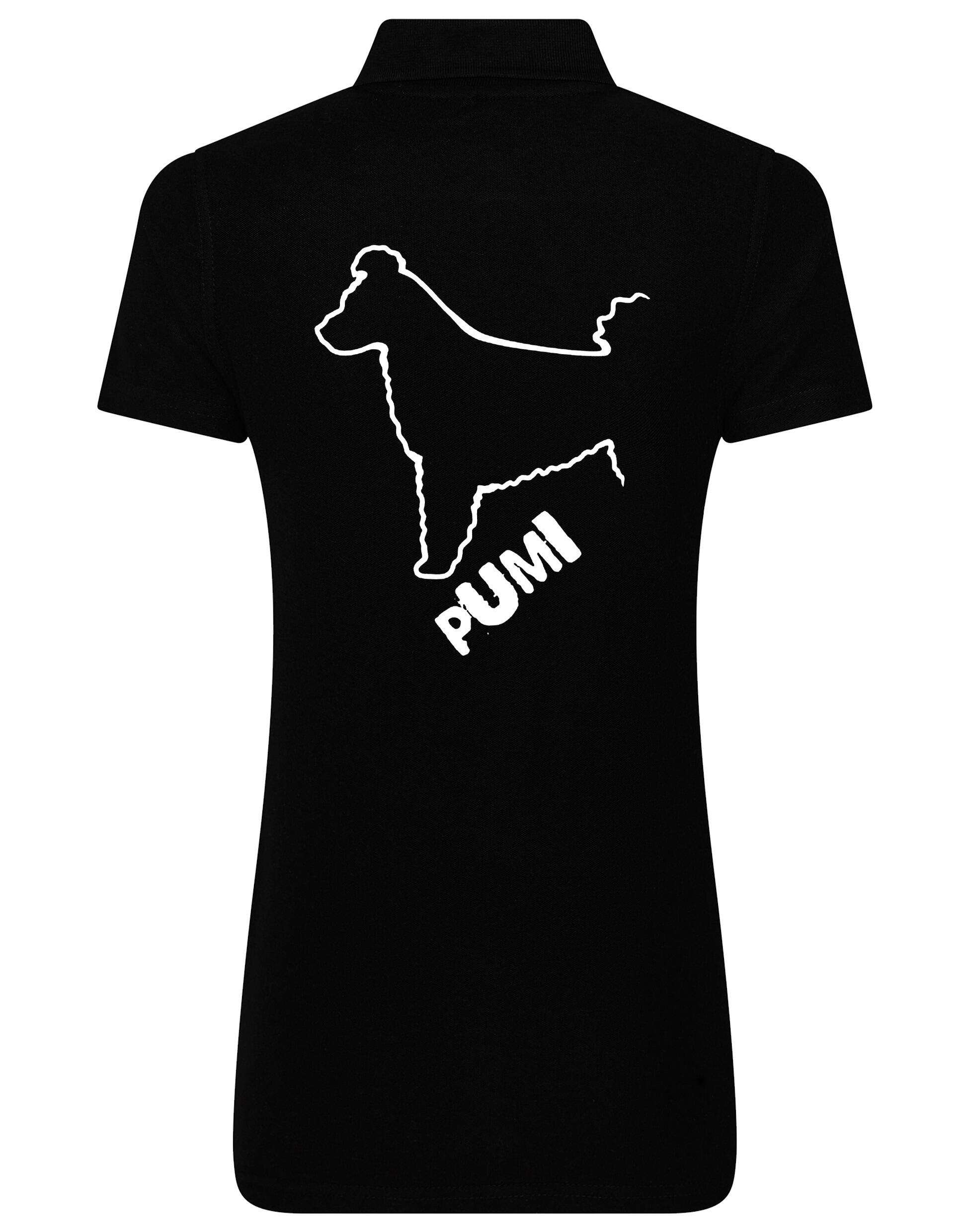 Women's Cotton Polo featuring exclusive Hungarian Pumi artwork, crafted from premium breathable cotton for all-day comfort and a flattering feminine fit, perfect for Hungarian Pumi enthusiasts.