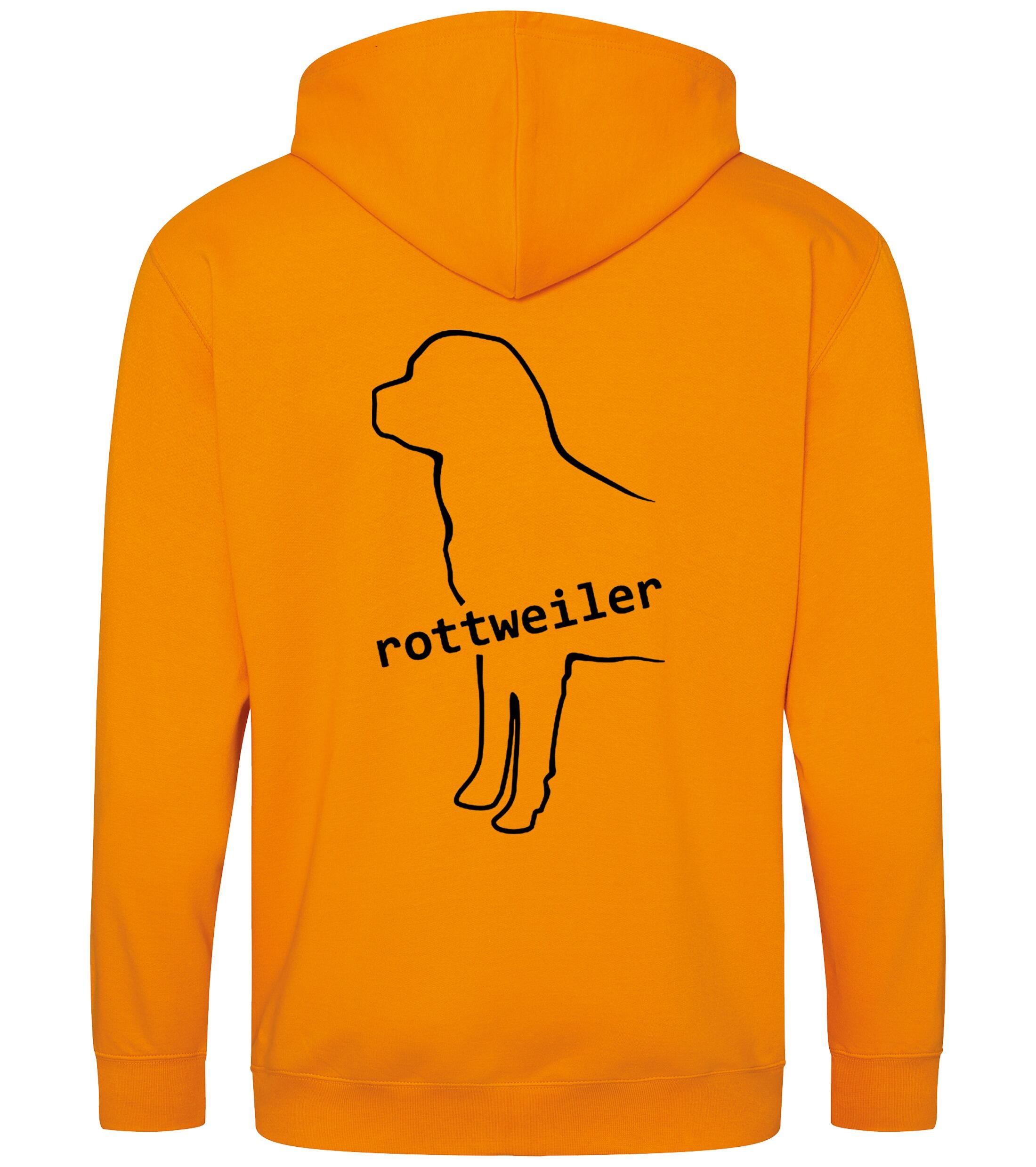 Rottweiler Zipped Hoodie featuring exclusive breed artwork, soft fleece interior, heavy-blend fabric, full-zip closure, double-fabric hood, spacious front pockets, and personalization options for breed enthusiasts.