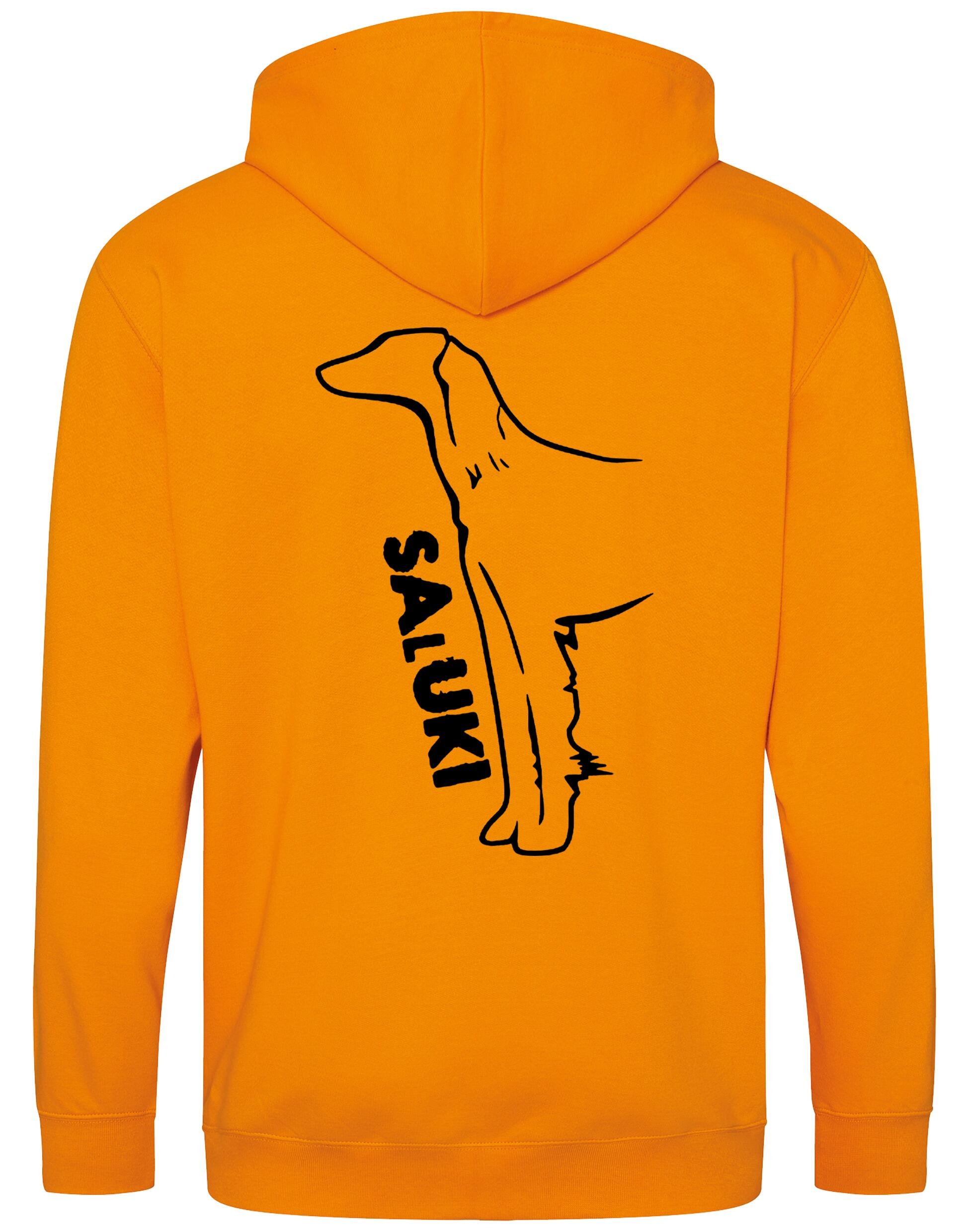 Saluki Zipped Hoodie featuring exclusive breed artwork, soft fleece interior, heavy-blend fabric, full-zip closure, double-fabric hood, spacious front pockets, and personalization options for breed enthusiasts.