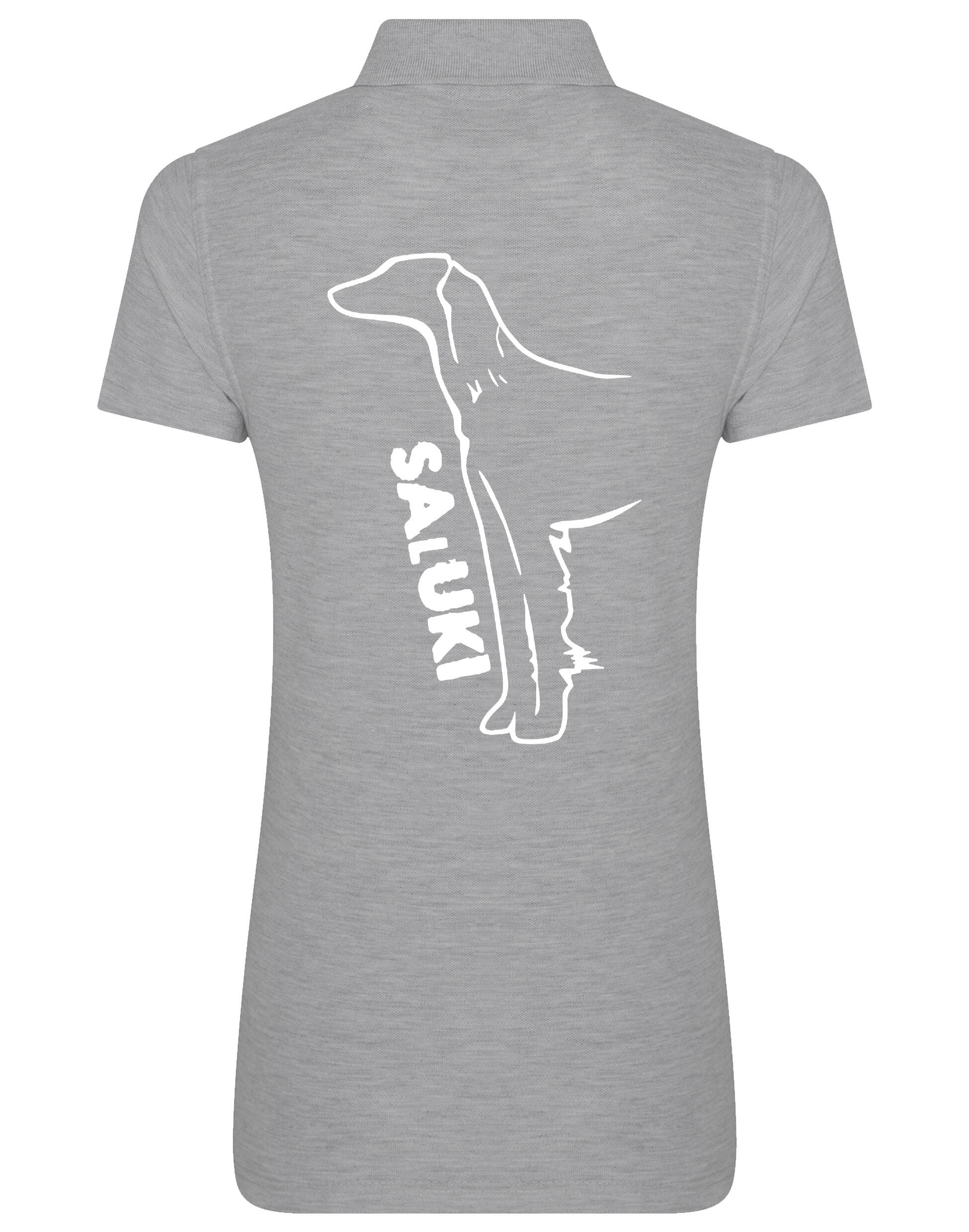 Saluki Women’s Cotton Polo featuring exclusive breed artwork, soft breathable cotton fabric, structured collar, flattering feminine fit, and polished style for breed enthusiasts.