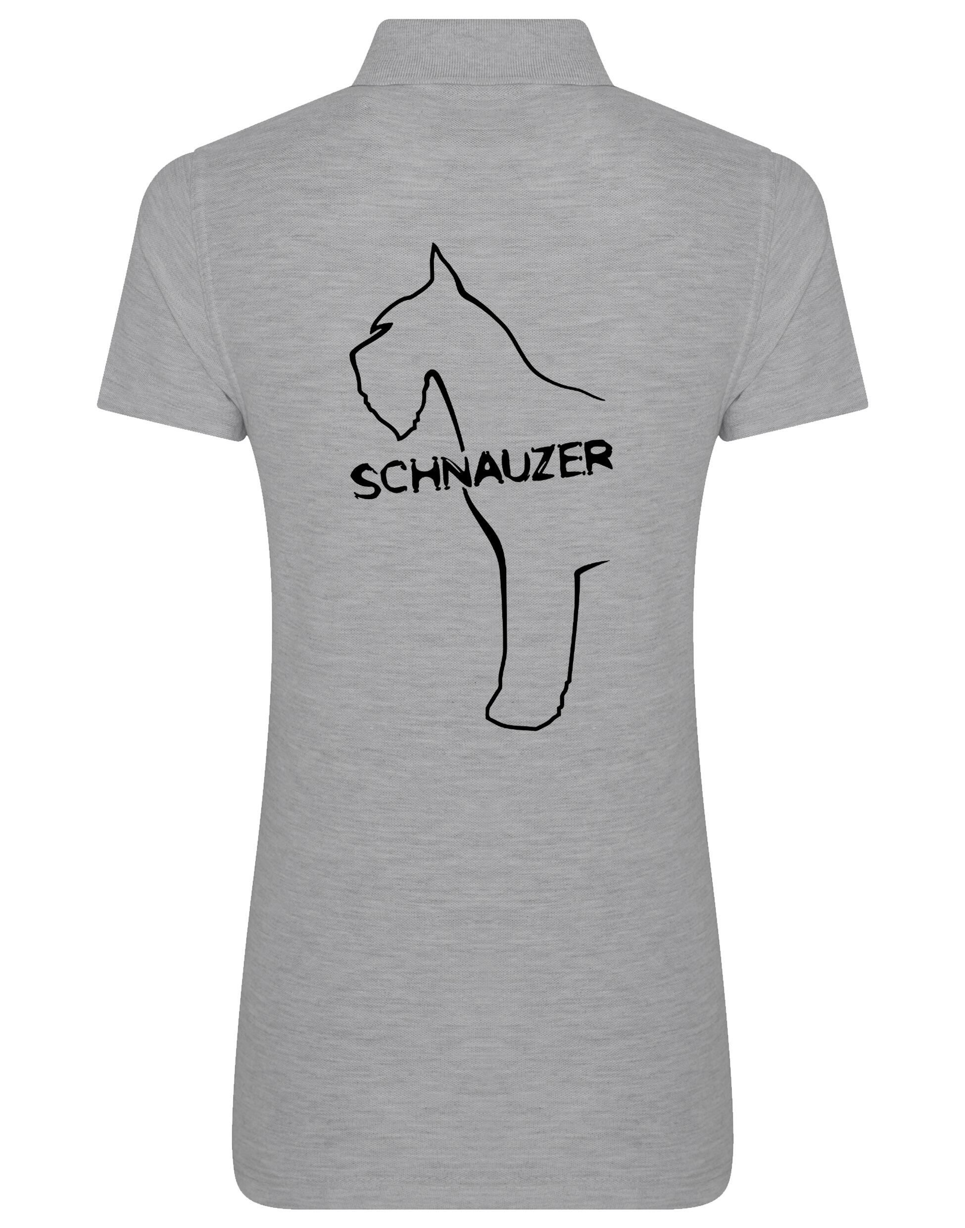 Schnauzer Women’s Cotton Polo featuring exclusive breed design on the back, breathable fabric, and flattering feminine fit. Perfect for Schnauzer lovers.